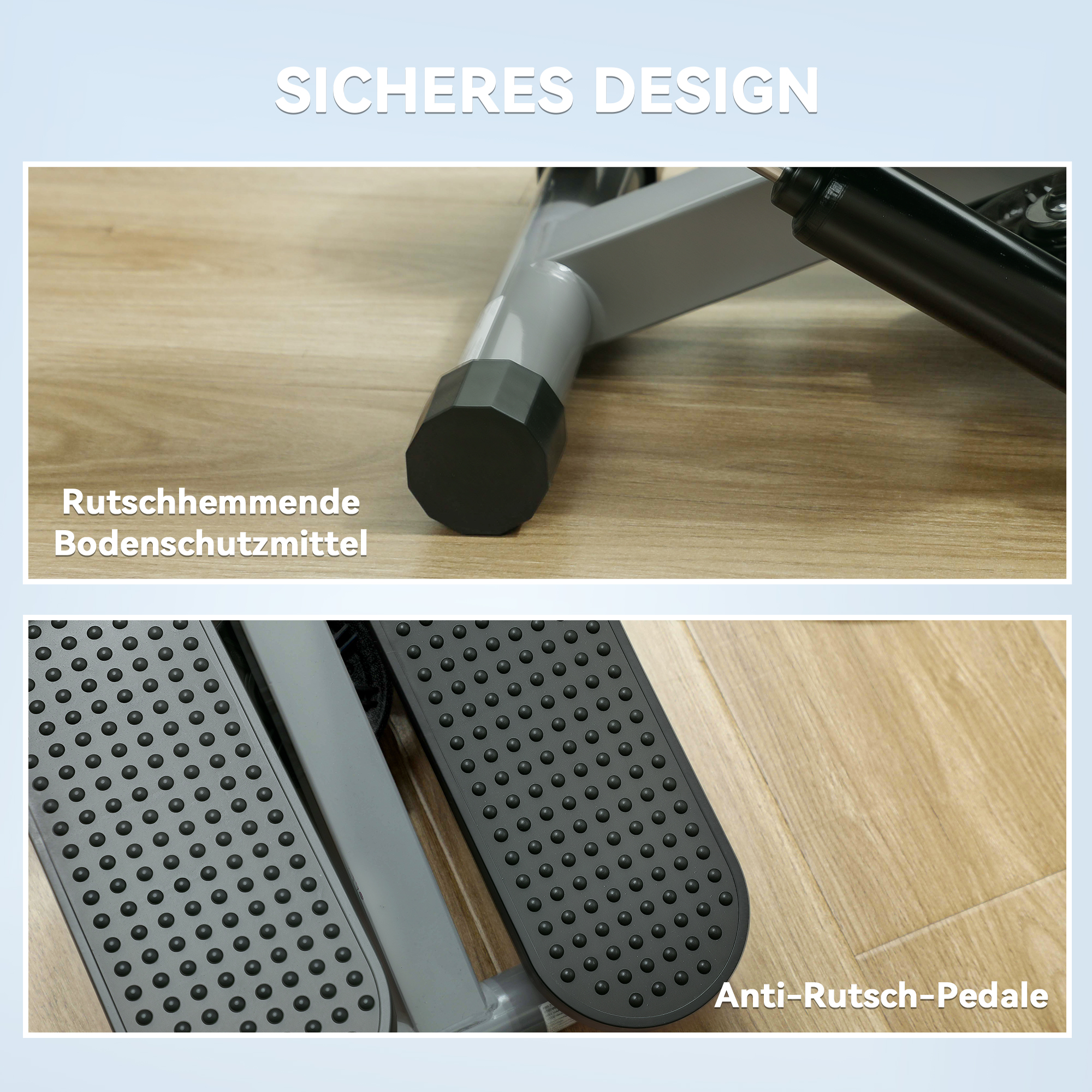 2 in 1 Mini-Stepper für Zuhause mit Power Ropes, LCD-Display Up-Down Swing Stepper 41 x 30,5 x 18,5 cm Grau