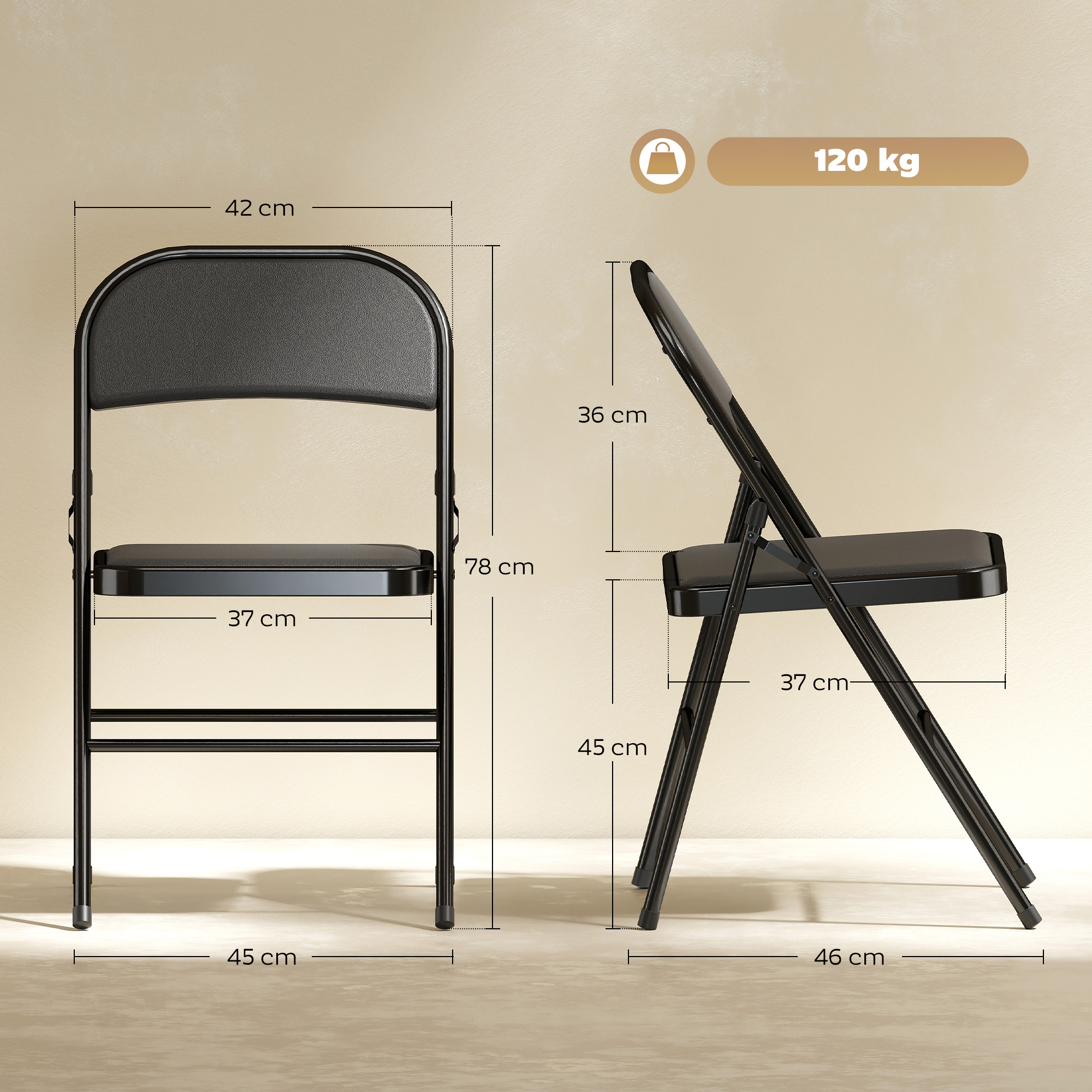 2er-Set Klappstühle, tragbare Bürostühle, Stahlbeine, Faltstuhl für Büro, Empfang, Wartezimmer, Kunstleder, Schwarz