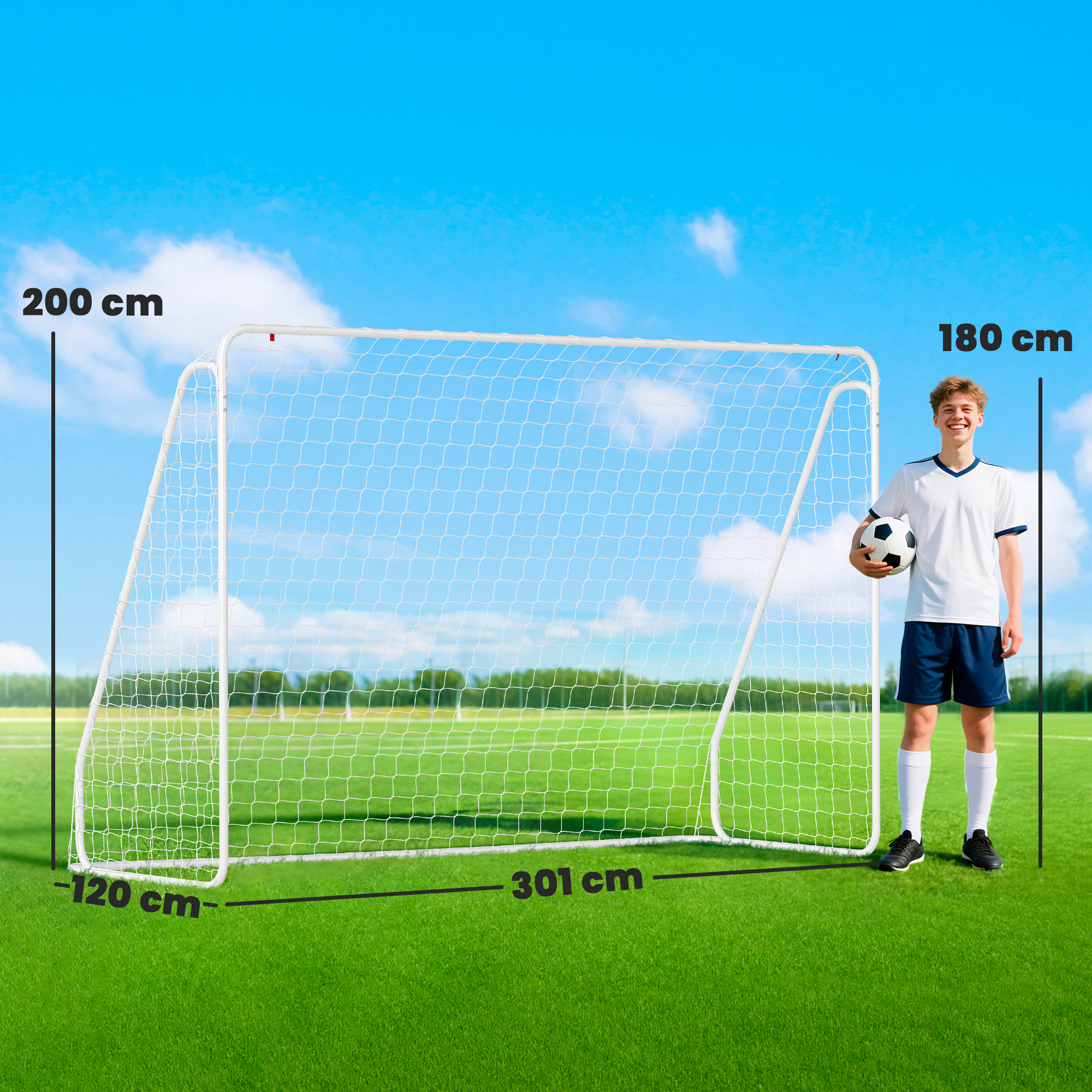 Fußballtor für Spiele & Training, UV-beständig, robust, Bodenverankerungen, Weiß