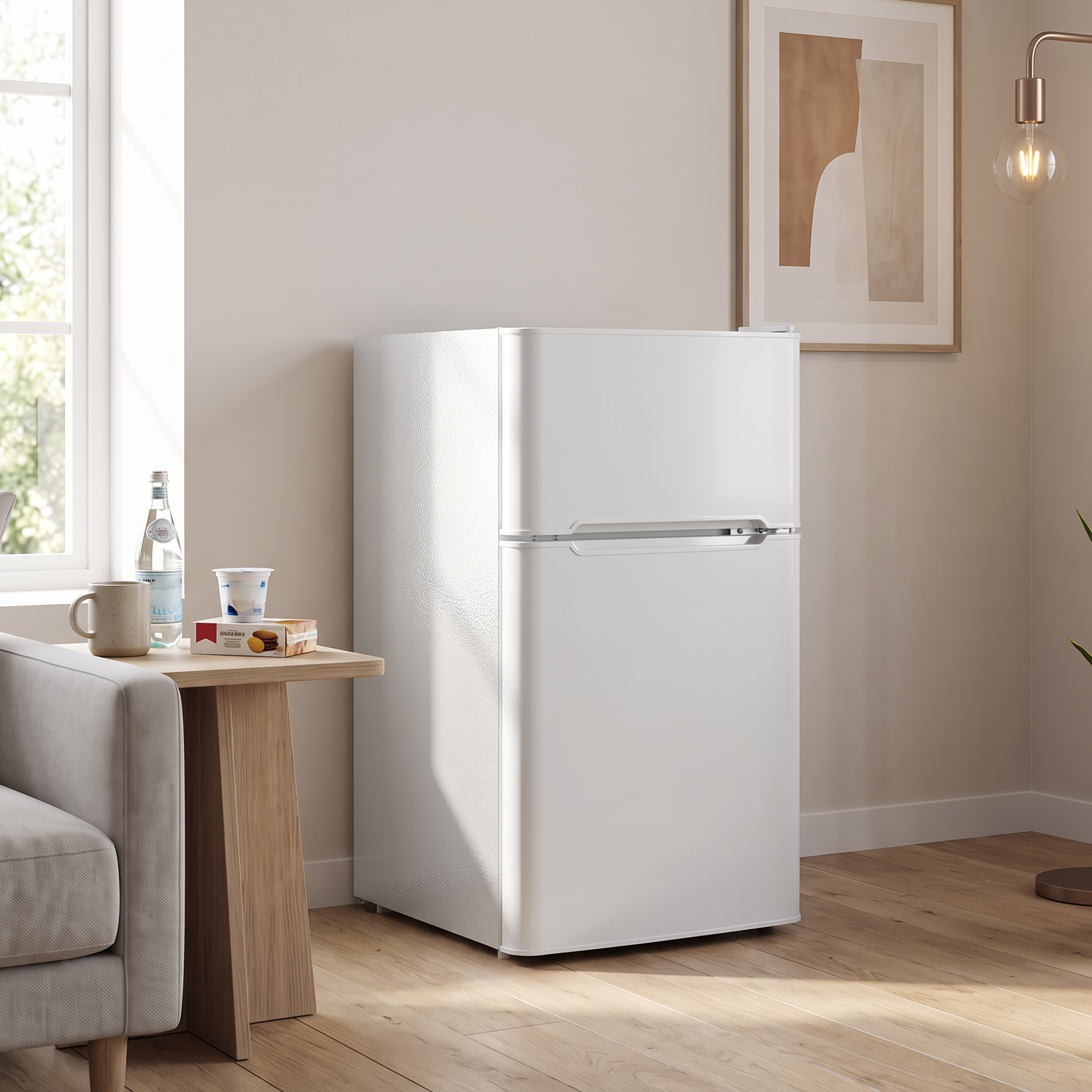 Mini Kühlschrank mit Gefrierfach 2-Türiger mit Einstellbarem Thermostat Kleiner Getränkekühlschrank 90L Weiß