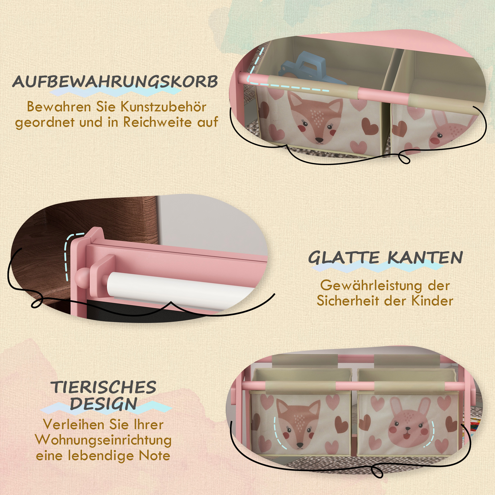 3-in-1 Kinder Staffelei mit Papierrolle, Kreidetafel, Whiteboard, Aufbewahrungskörbe, 54 x 46,5 x 93 cm, rosa