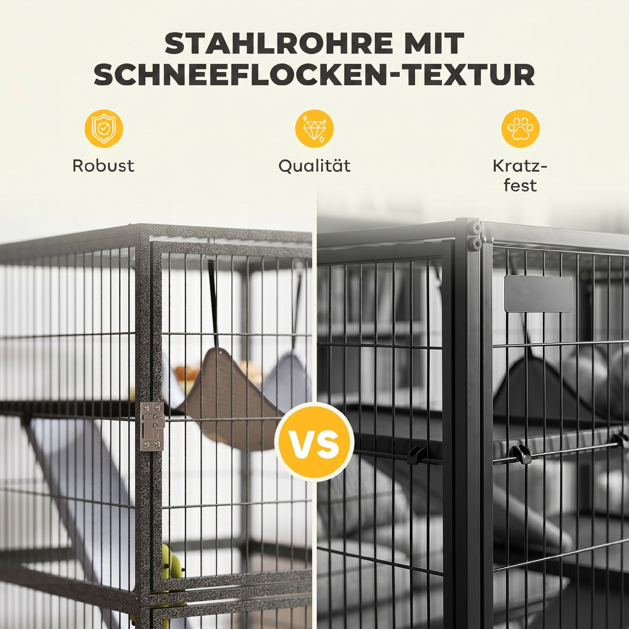 Kleintierkäfig 4-stöckiger Nagerkäfig mit anhebbarem Tablett Rampen Hängematte Rollen Plattformen 52x52x115 cm Grau