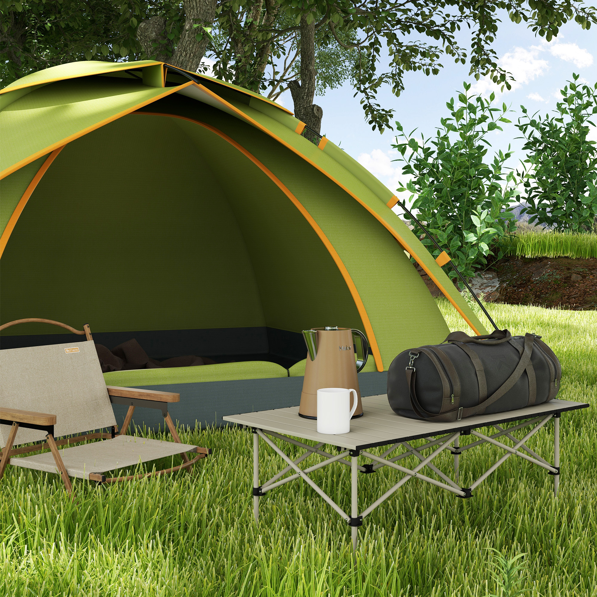 Campingtisch Klapptisch mit Aufrollbare Tischplatte Gartentisch aus Aluminium 2 Personen 95 x 55cm Khaki