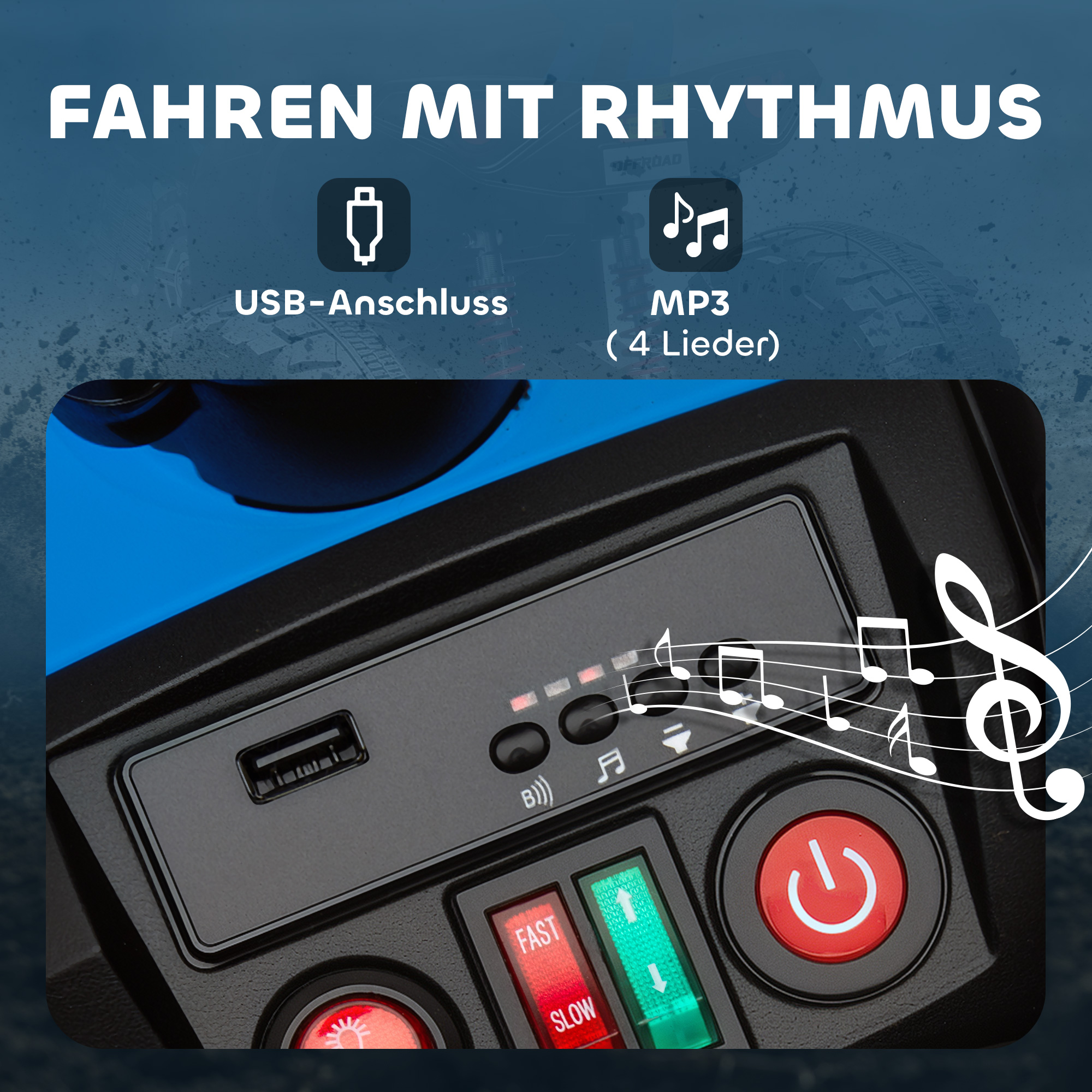 Kinder-Elektro-Quad, 24V Elektro-Fahrzeug mit 4 Rädern, Scheinwerfer, USB-Anschluss, MP3-Funktion, 6,5 km/h, 3-8 Jahre