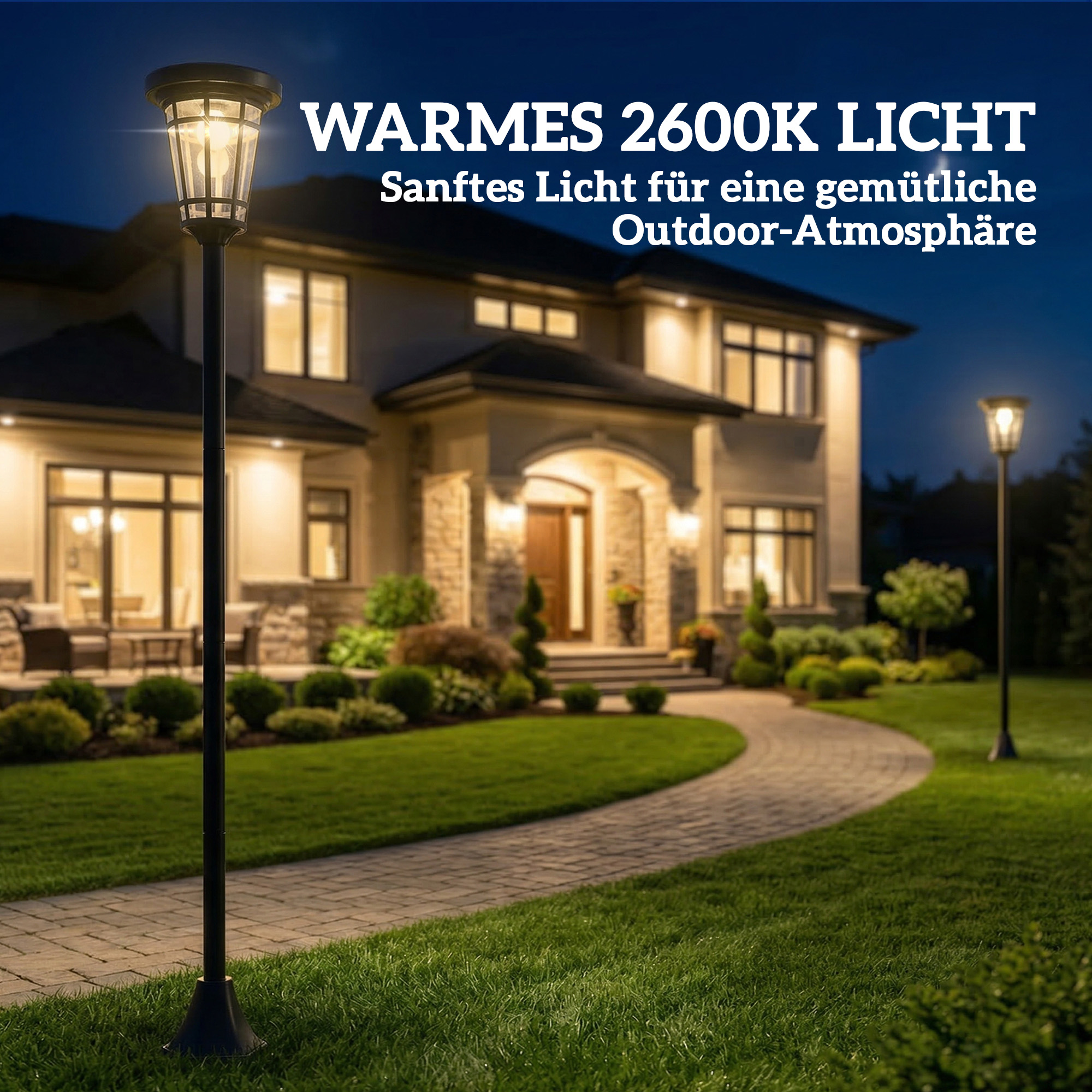 Solar Laterne 2er-Set Stehleuchte 180cm Höhenverstellbar mit 2 Helligkeitsmodi Lichtsensor Schalter, IP44