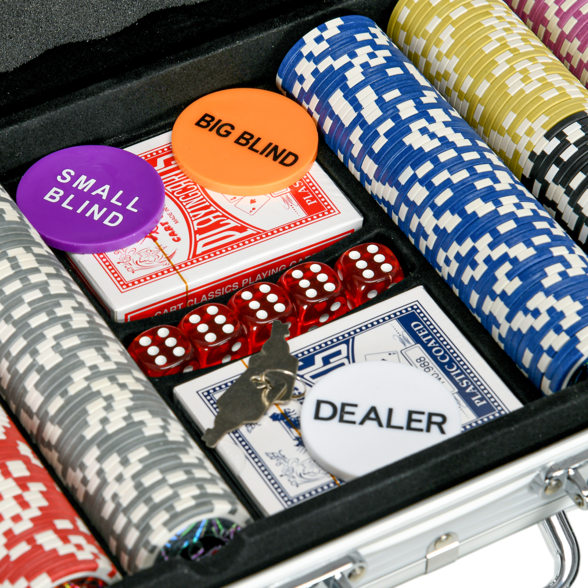 Casinozubehör und Chips Pokerset mit Chips Pokerchip-Koffer, inkl. Unterlage,  500 Chips, Set für 9-10 Spieler, Silber
