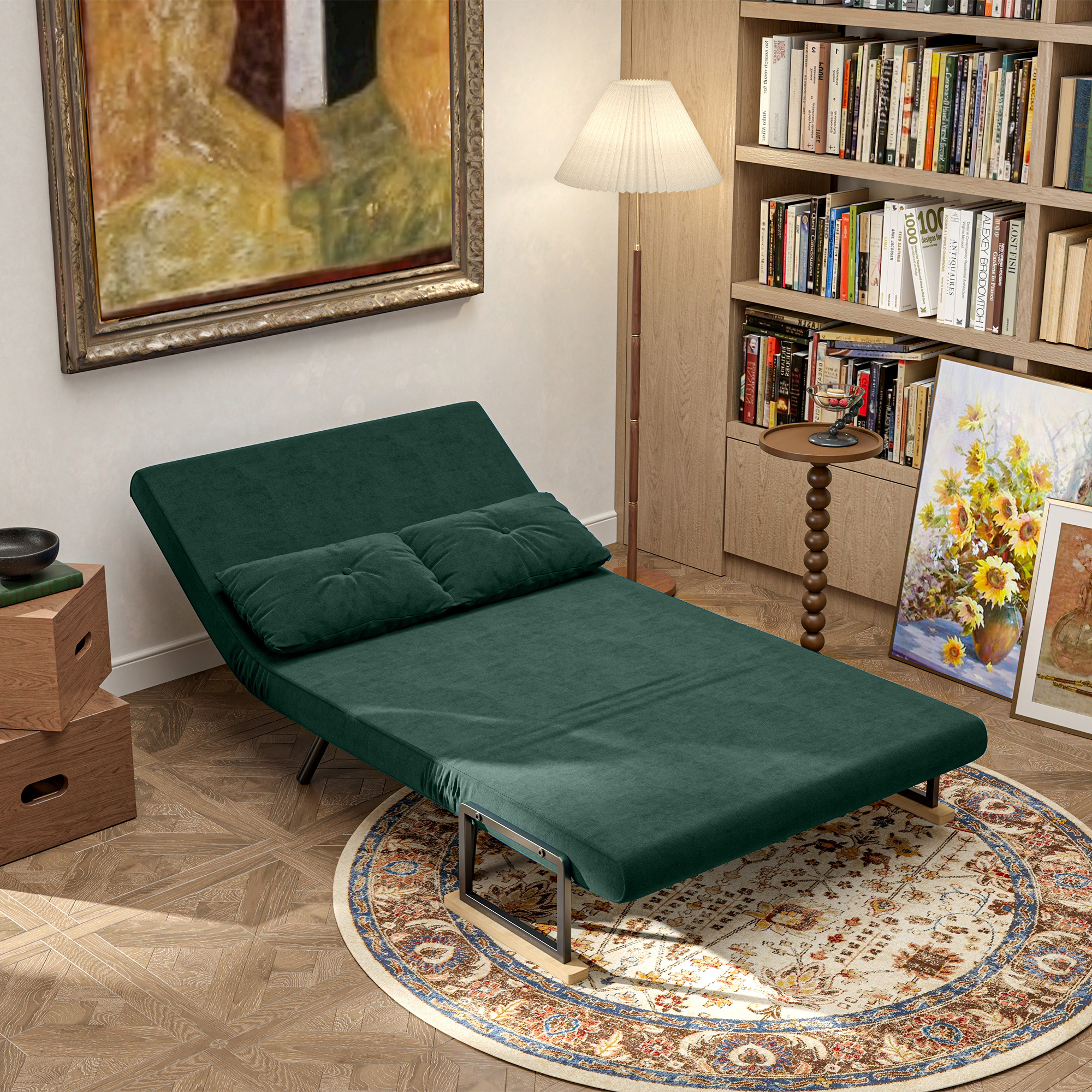 Schlafsofa 2er-Sofa Samtsofa, Schlaffunktion, inkl. 2 Kissen, Samtoptik, Natur + Grün