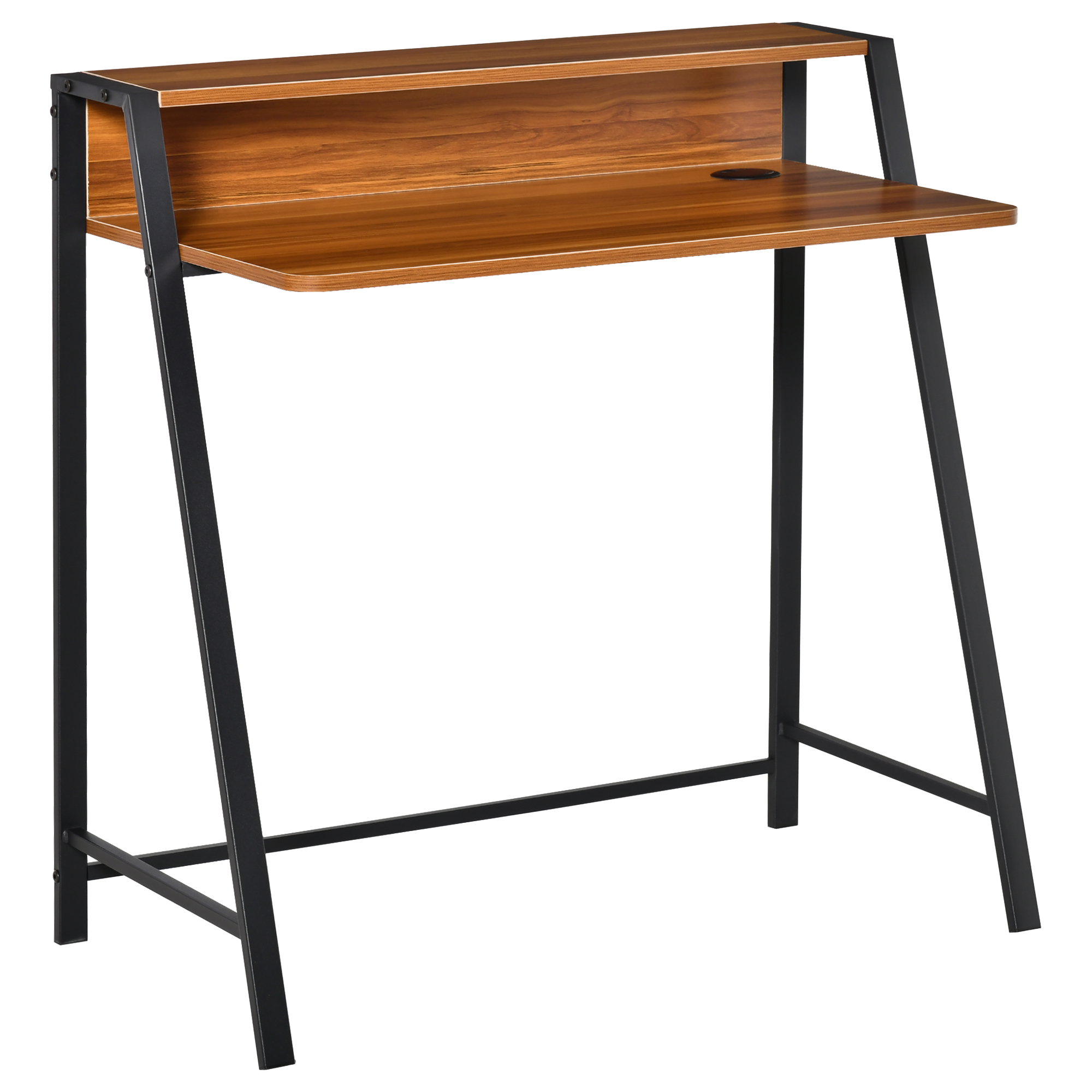 Schreibtisch, Computertisch mit Ablage und Kabel Management, moderner Schreibtisch mit Metallgestell für Arbeitszimmer, Schlafzimmer, Home Office, 84 x 45 x 85 cm, Walnuss+Schwarz