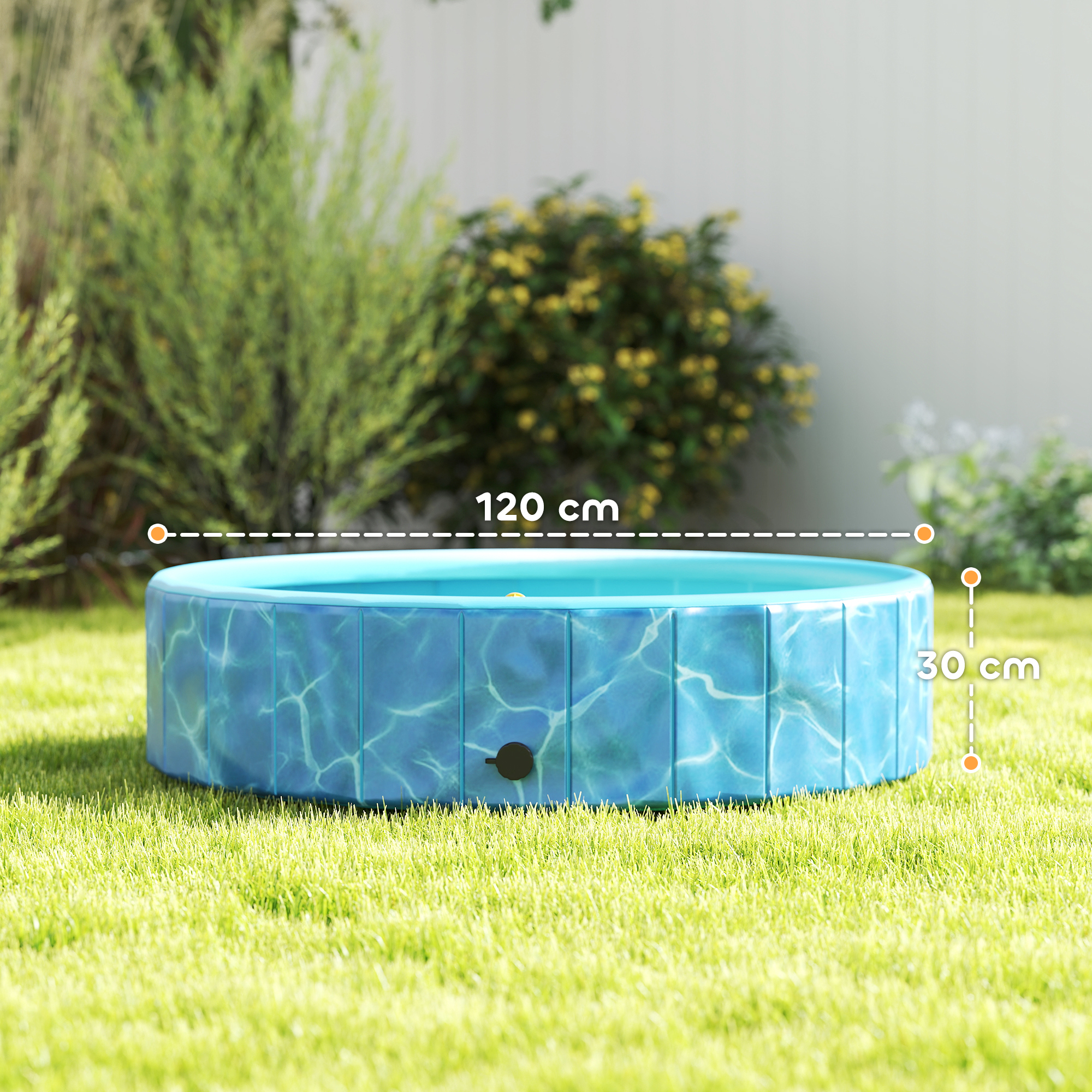 Hundepool Faltbar Planschbecken mit Brunnen- und Wasserpolsterdesign Ø120 x 30 cm Blau
