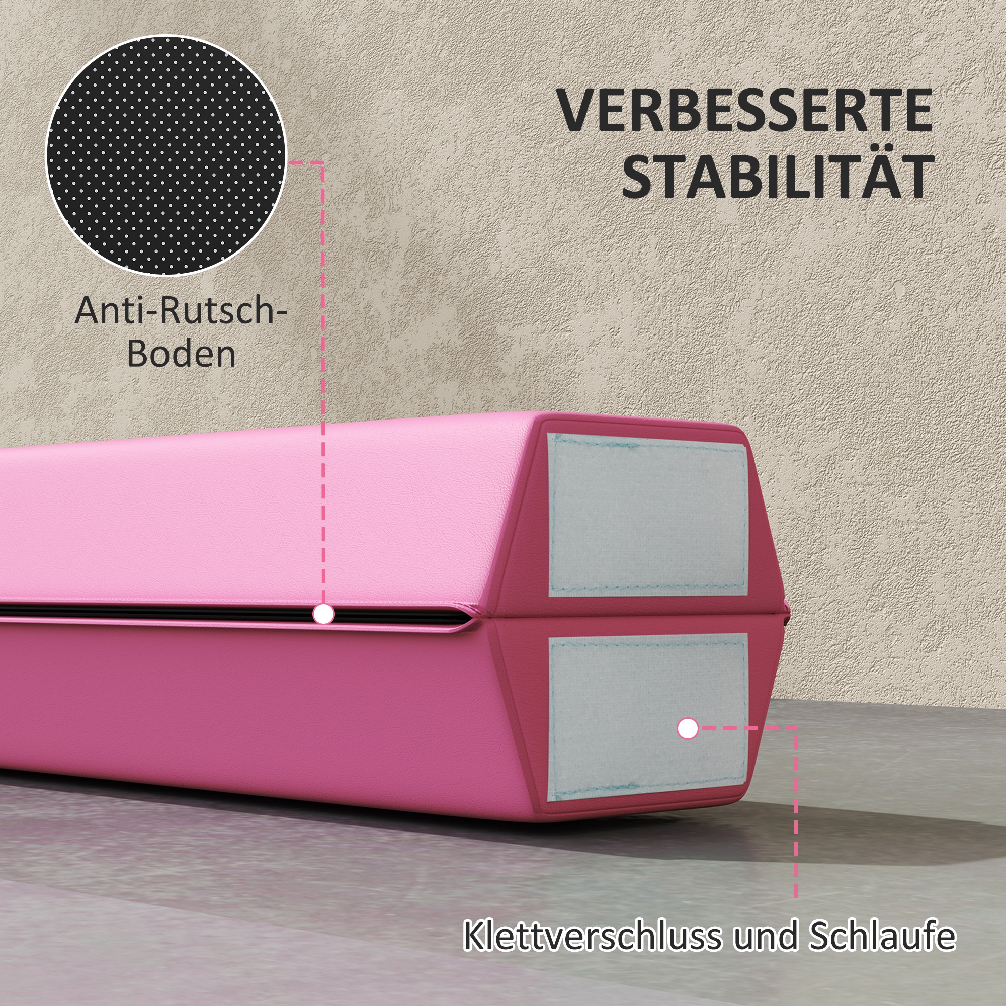 Schwebebalken 2,4 m, faltbar, rutschfester Boden, für 3+ Jahre, bis 80 kg, Hellrot