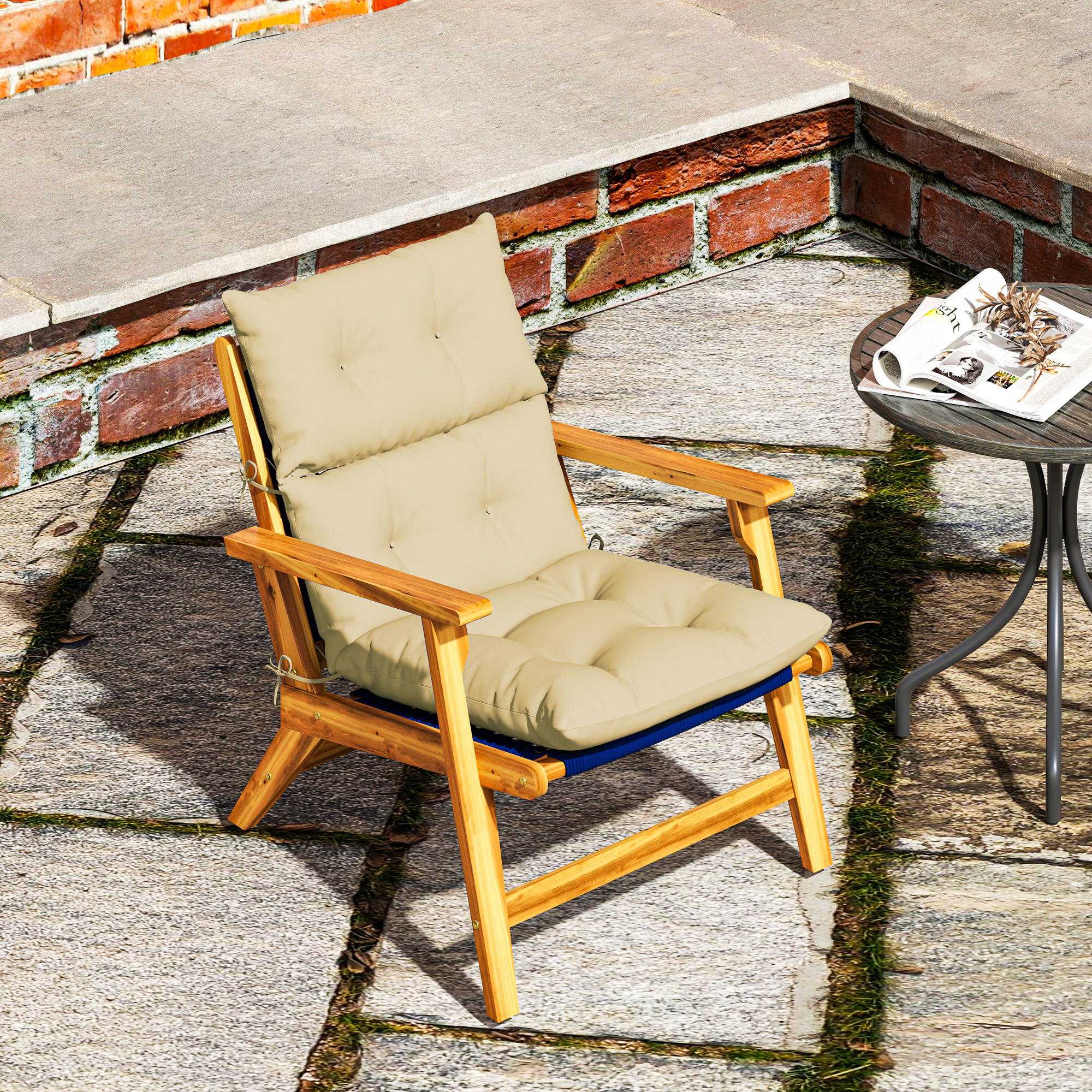 Sitzkissen, Dickes Polsterkissen für Sitzmöbel, mit Rückenlehne, Schaukelstuhlkissen, für drinnen und draußen, Beige