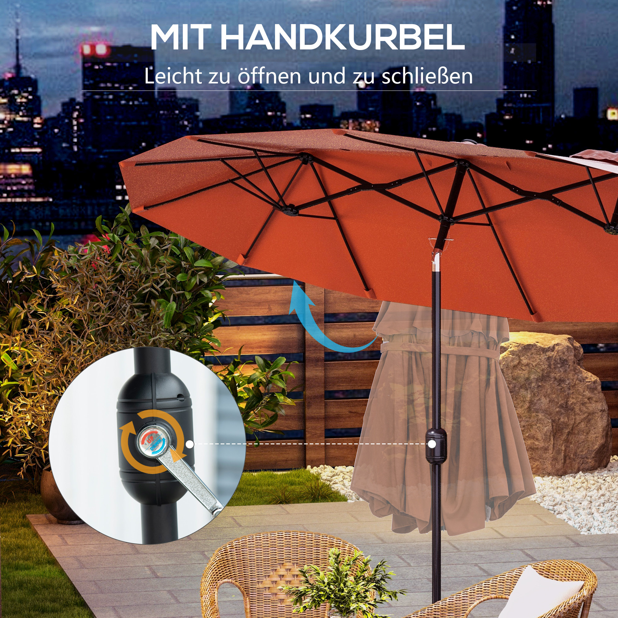 Sonnenschirm, Gartenschirm, neigbar, mit Handkurbel, Winddach, Polyester+Stahl, Weinrot, 295 x 152 cm