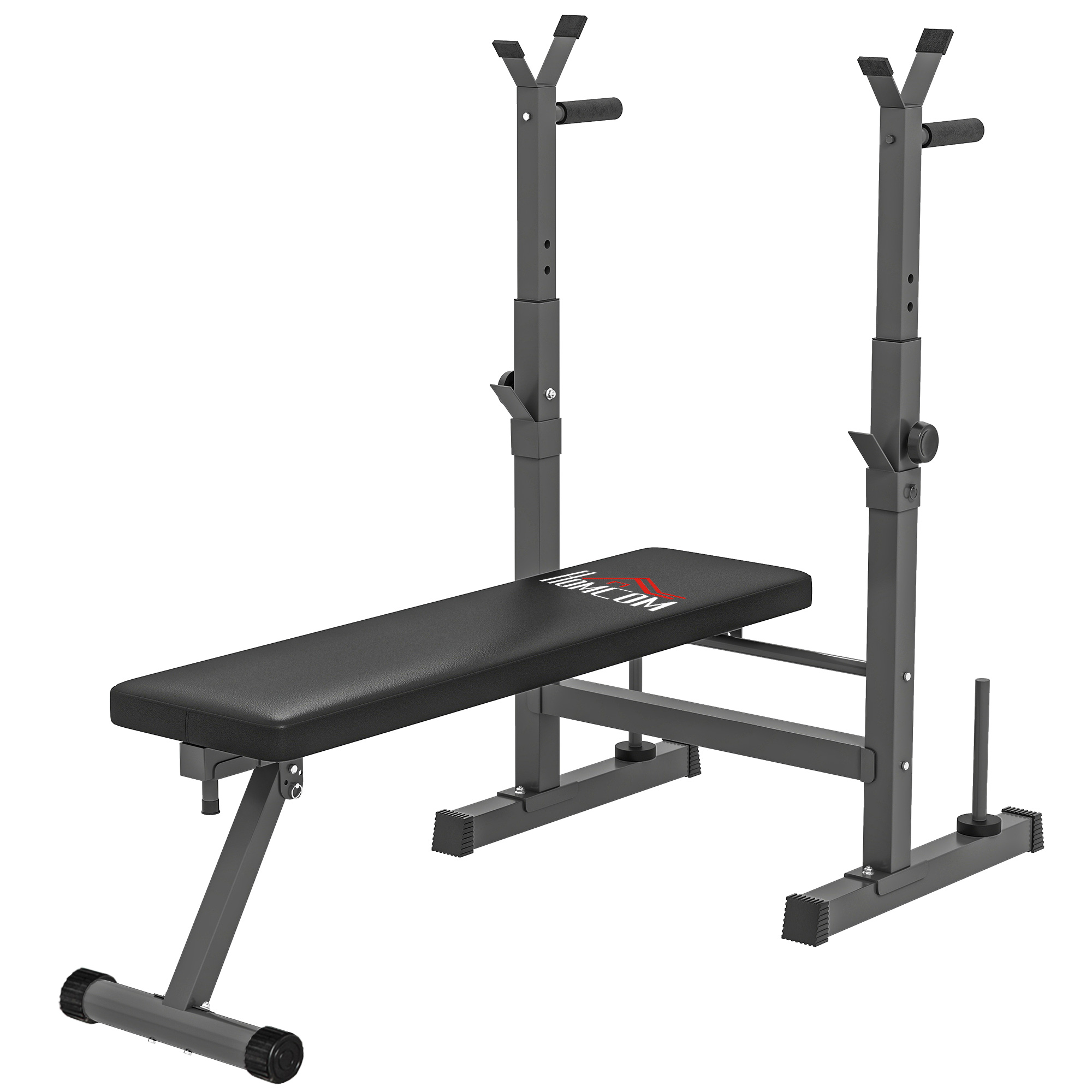 Hantelbank, 8 Positionen, klappbar, Stahlbasis, gepolstert, Kunstleder, 98-122H x 140L x 73B cm, Schwarz/Grau
