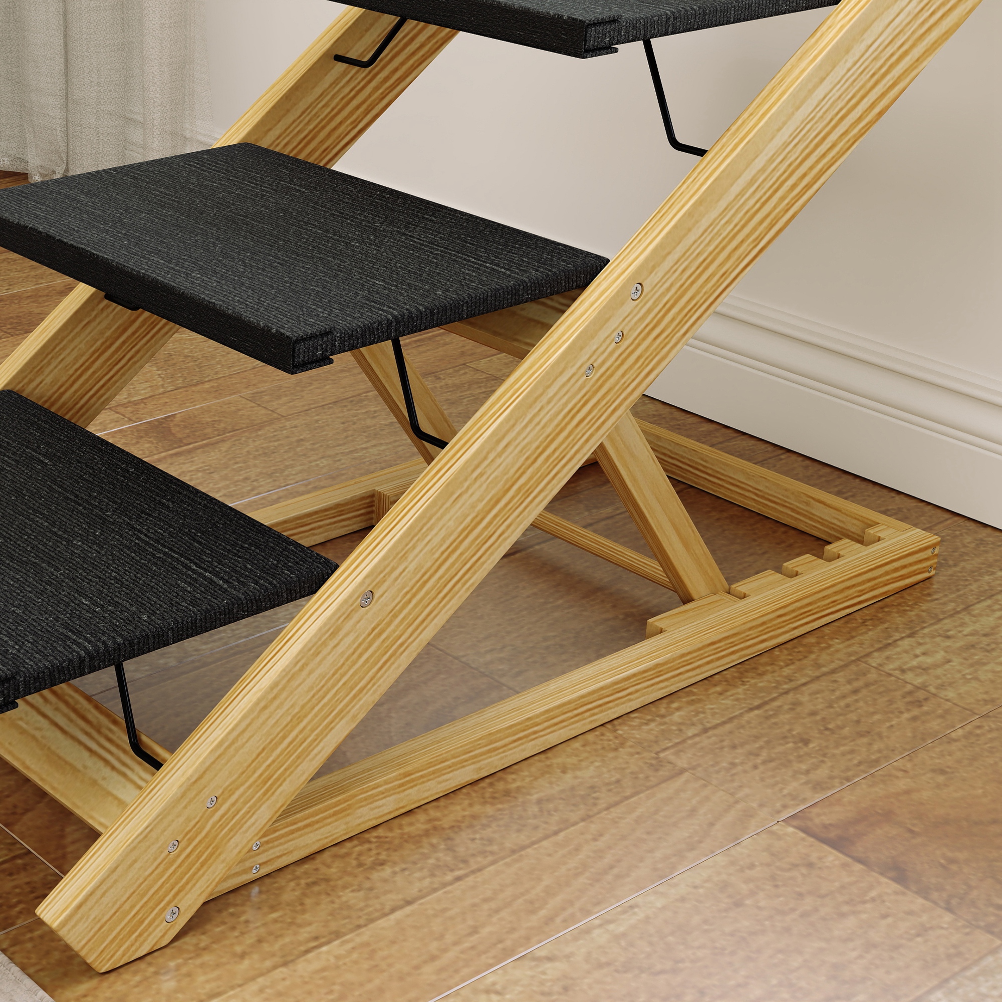 Hundetreppe, Hunderampe, höhenverstellbar, rutschfest, faltbar, 83x40x62,5 cm, Holz/Weiß