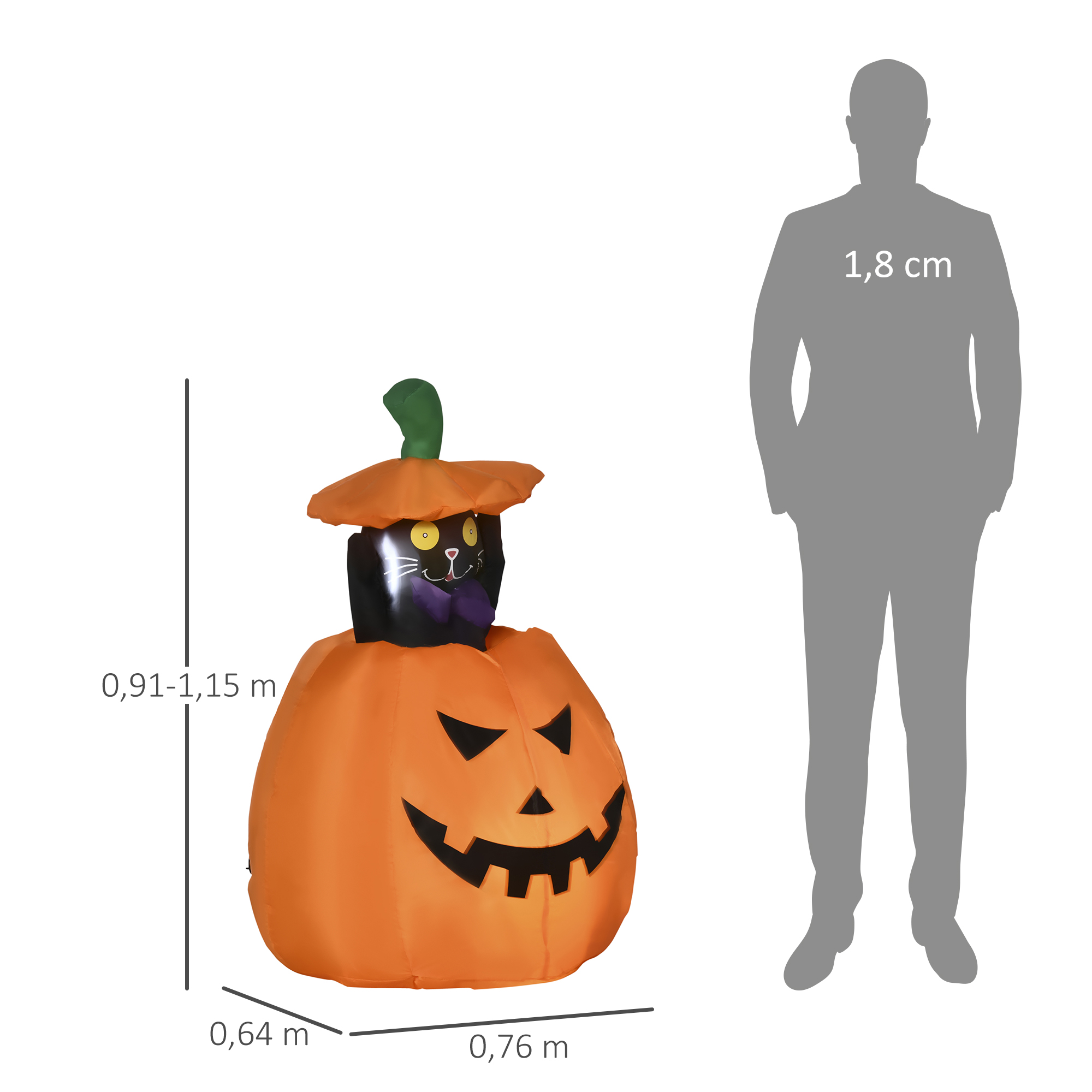 selbstaufblasende Halloweendekoration Halloweenkürbis, inkl LED´s Outdoor Wettebeständig, 76 x 64 x 115cm, Orange