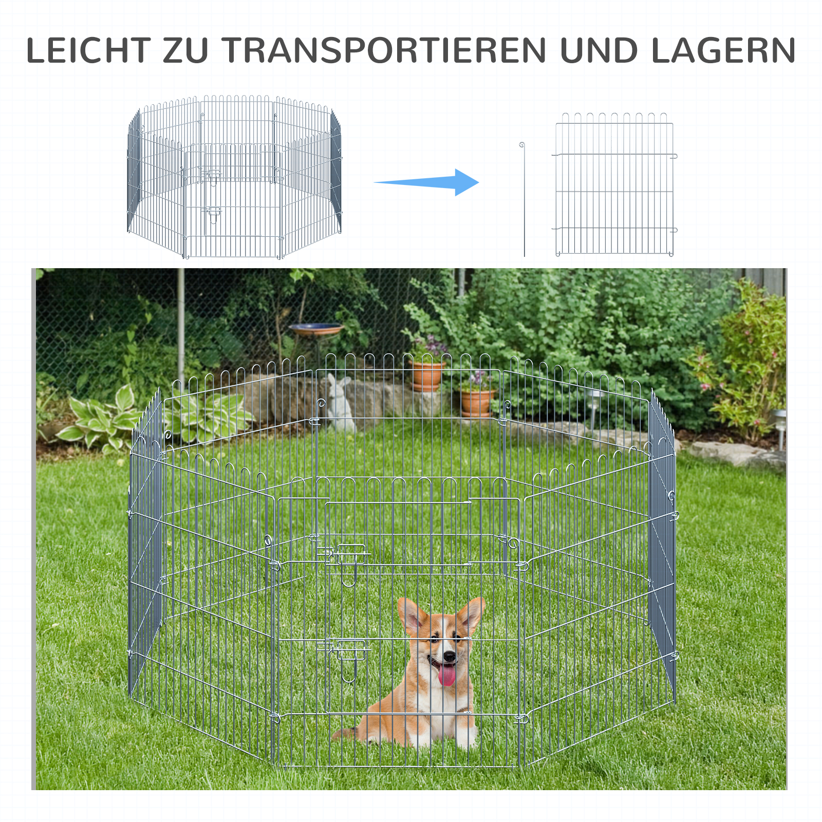 Freilaufgehege Welpenauslauf Welpenzaun Laufstall Welpengitter für Tiere 8-teilig B63 x H76 cm