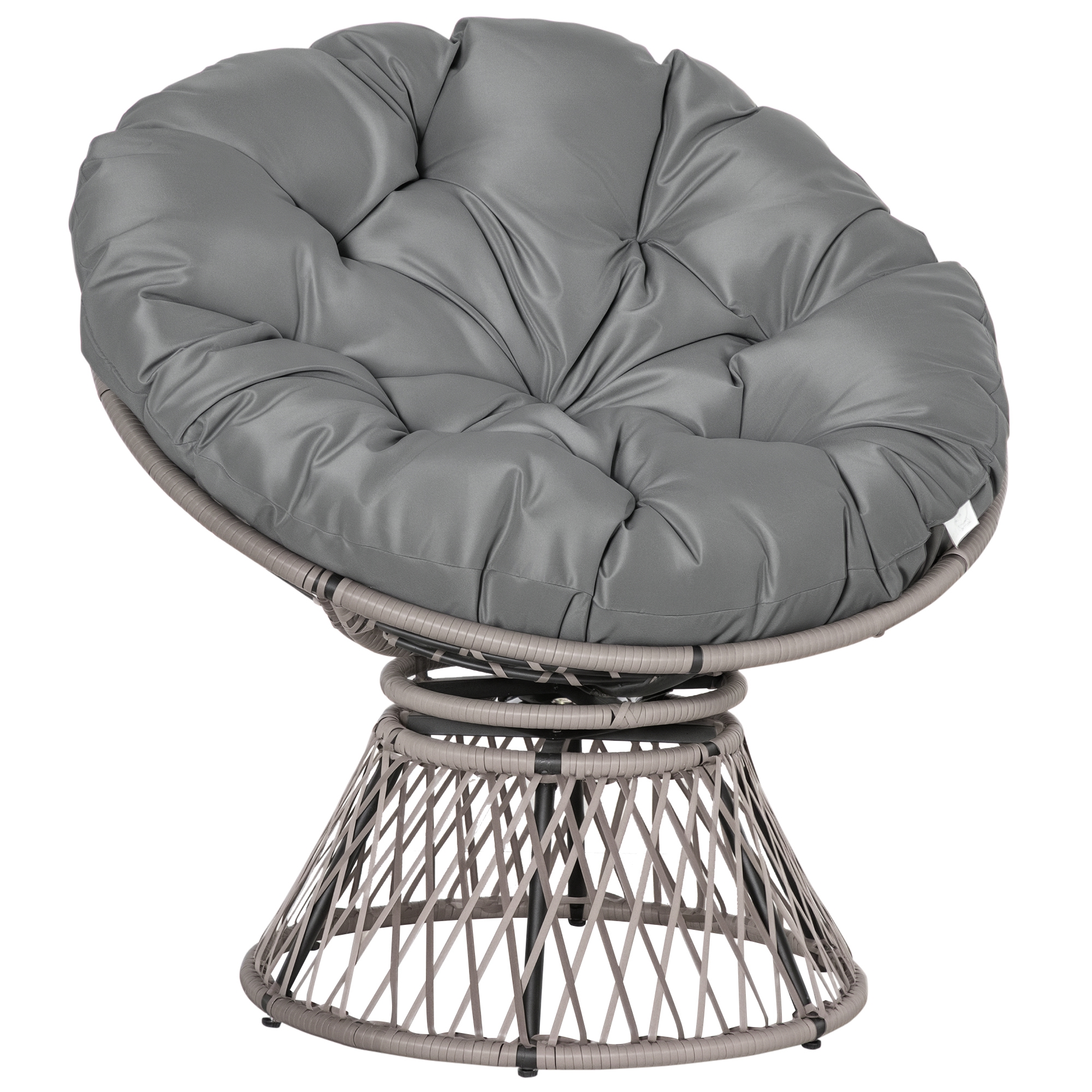 Papasansessel Korbsessel Sessel mit Polster 360 Grad Rattan Grau B87 x T97 x H86 cm