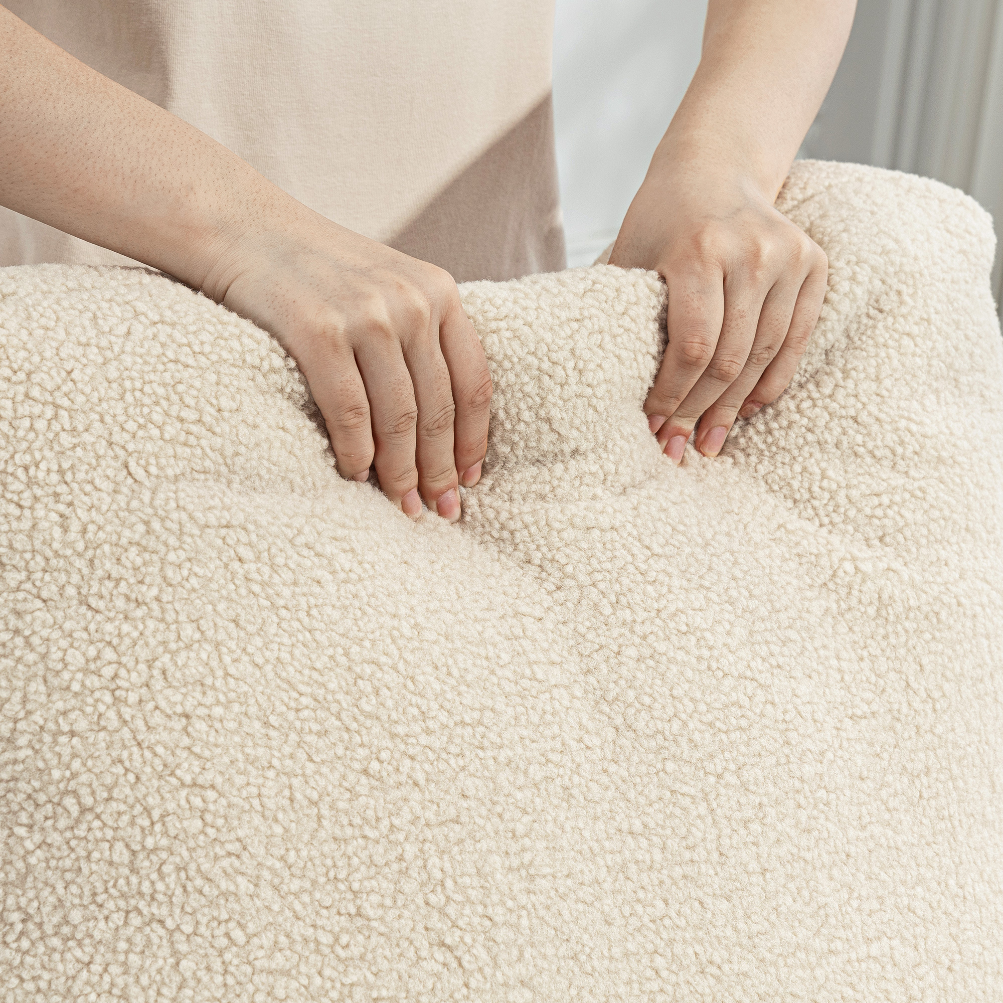 Recliner-Sessel, Entspannungssessel mit Fleece-Bezug, verstellbare Rückenlehne, Polstersessel, Stahl, Beige