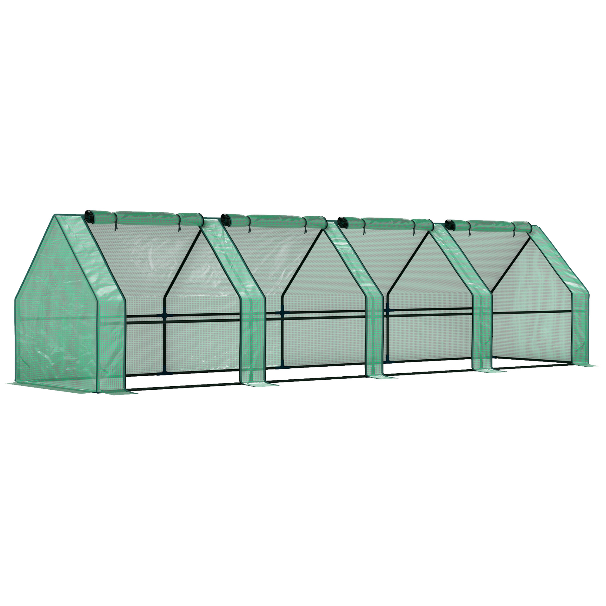Gewächshaus mit Reißverschlussfenster, winterfest Foliengewächshaus aus Stahl 360 x 90 x 90 cm Grün