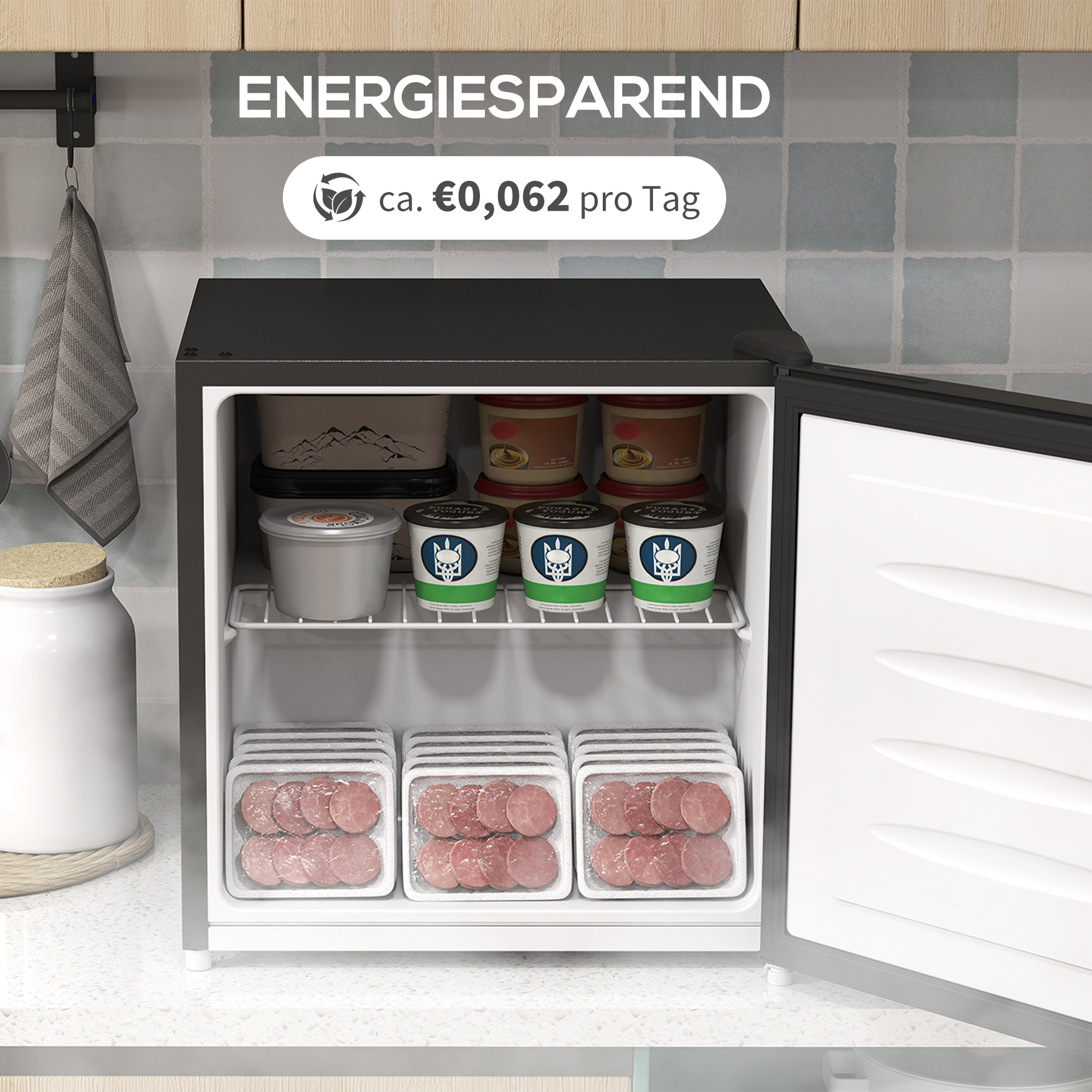 Mini-Gefrierschrank 35 L Gefrierbox elektrisch freistehend 45 W Mini Gefriertruhe 47 x 44,2 x 48,8 cm Schwarz