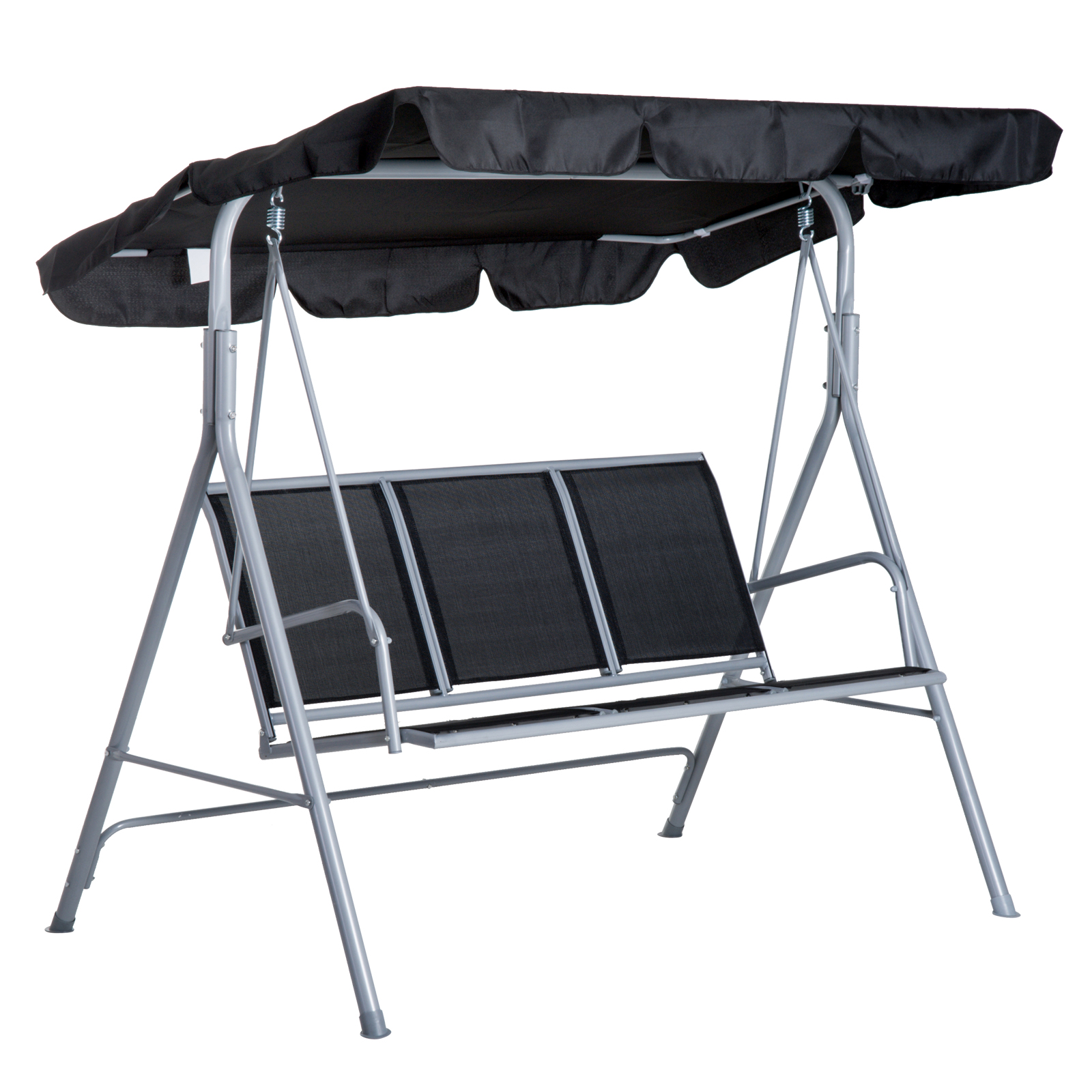 Hollywoodschaukel mit verstellbarem Sonnendach, 3-Sitzer Gartenschaukel mit Anti-Rutsch-Füßen, Schaukelbank belastbar bis 240 kg, Gartenliege für Garten, Terasse, 171x108x150cm, Schwarz