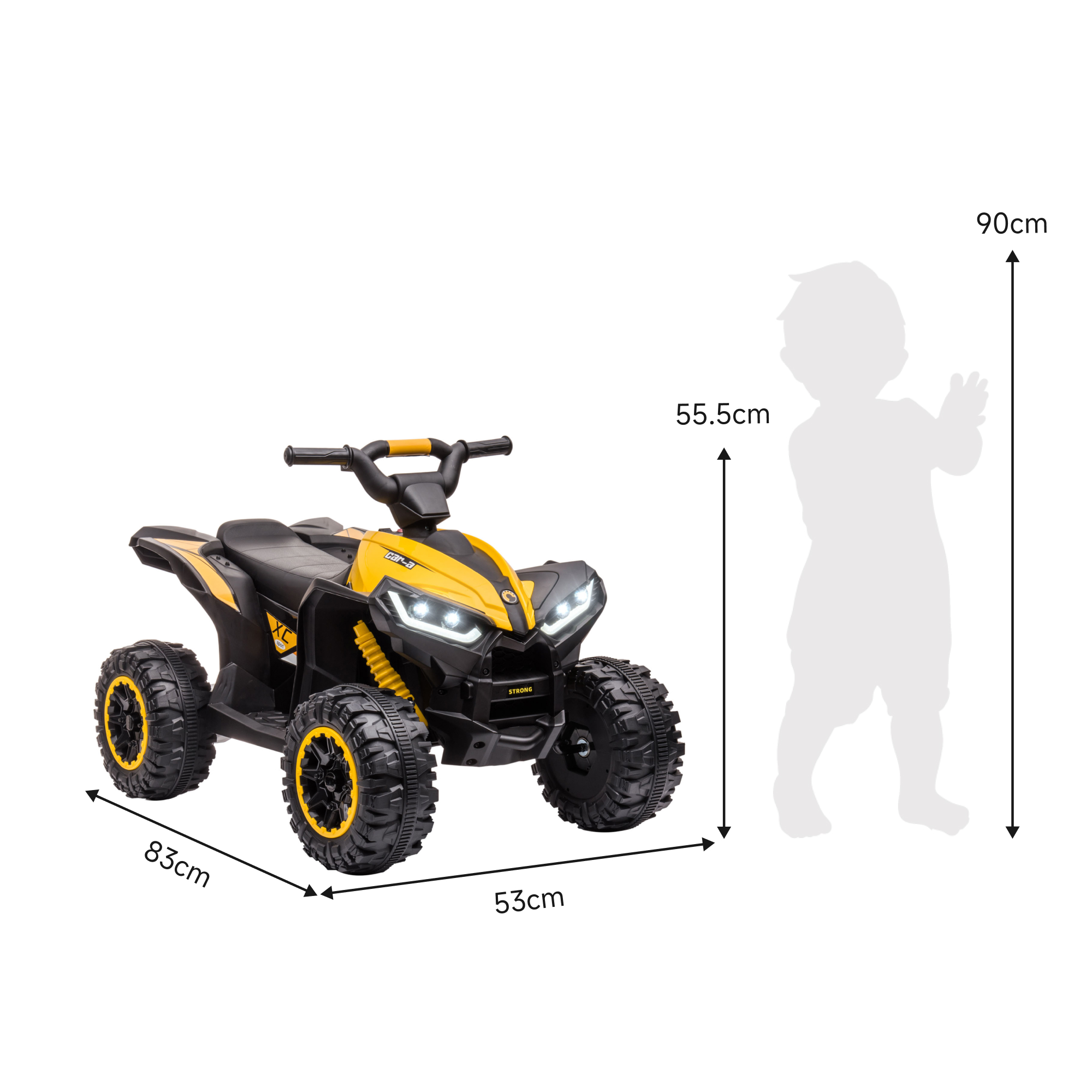 Elektro-Kinderquad, LED-Scheinwerfer, MP3-Player, Stoßdämpfer, ergonomischer Sitz, Gelb+Schwarz
