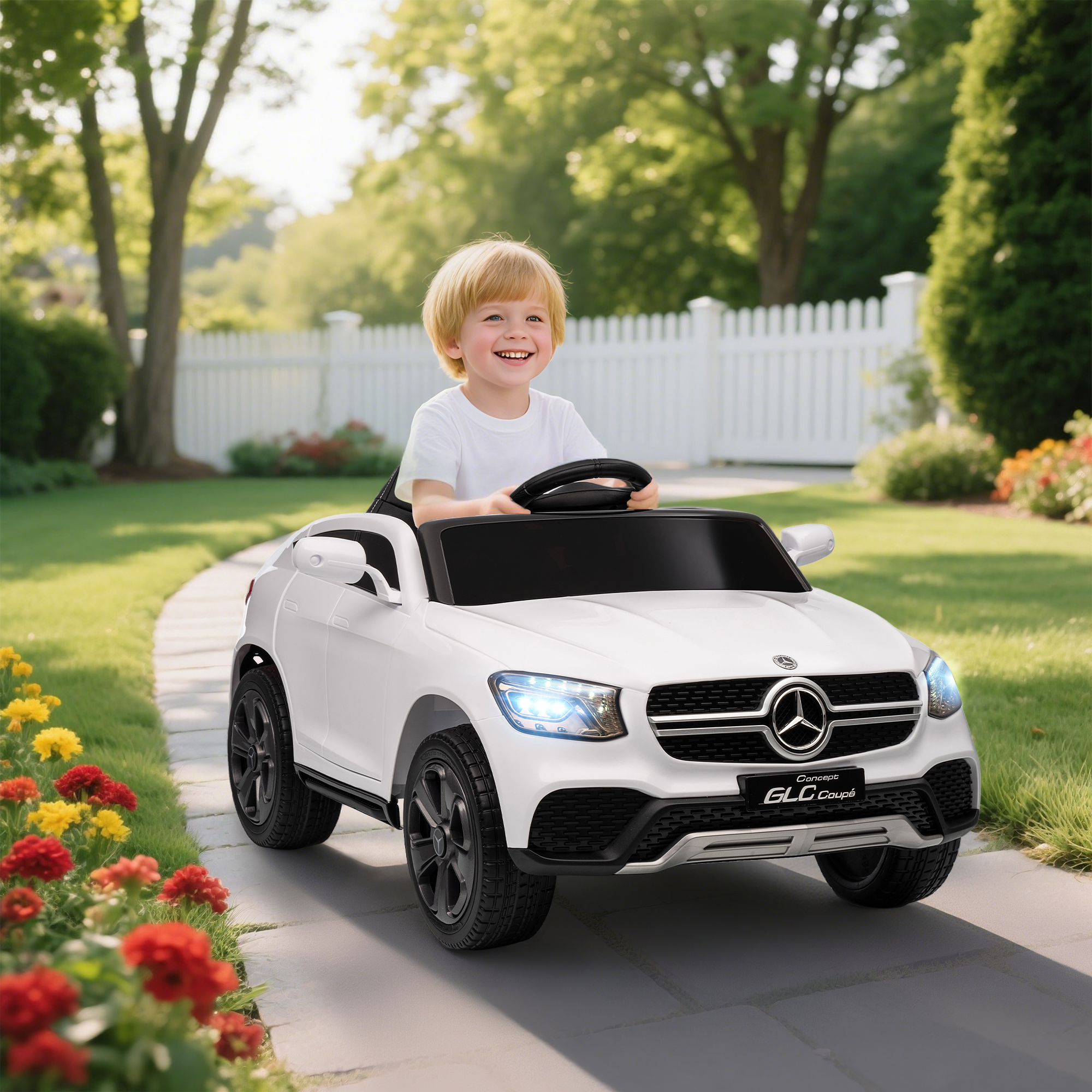Elektroauto für Kinder, 12V Kinderauto mit Fernbedienung, LED-Lichter, Musik, 3 Geschwindigkeiten, 3-6 Jahre, Weiß