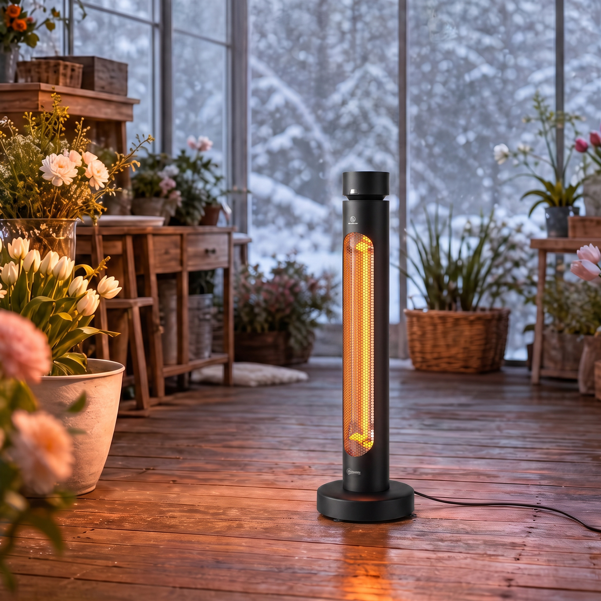 Infrarot Heizstrahler 2000W Carbonfaser oszillierender Standheizstrahler mit Fernbedienung 8 Heizstufen Schutzhülle
