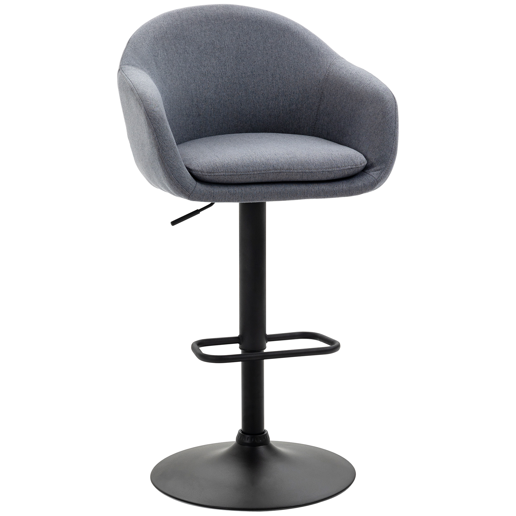 Barhocker höhenverstellbar mit Lehne und mit Fußstütze; Leinenoptik, 54 cm x 54 cm x 112 cm, Grau