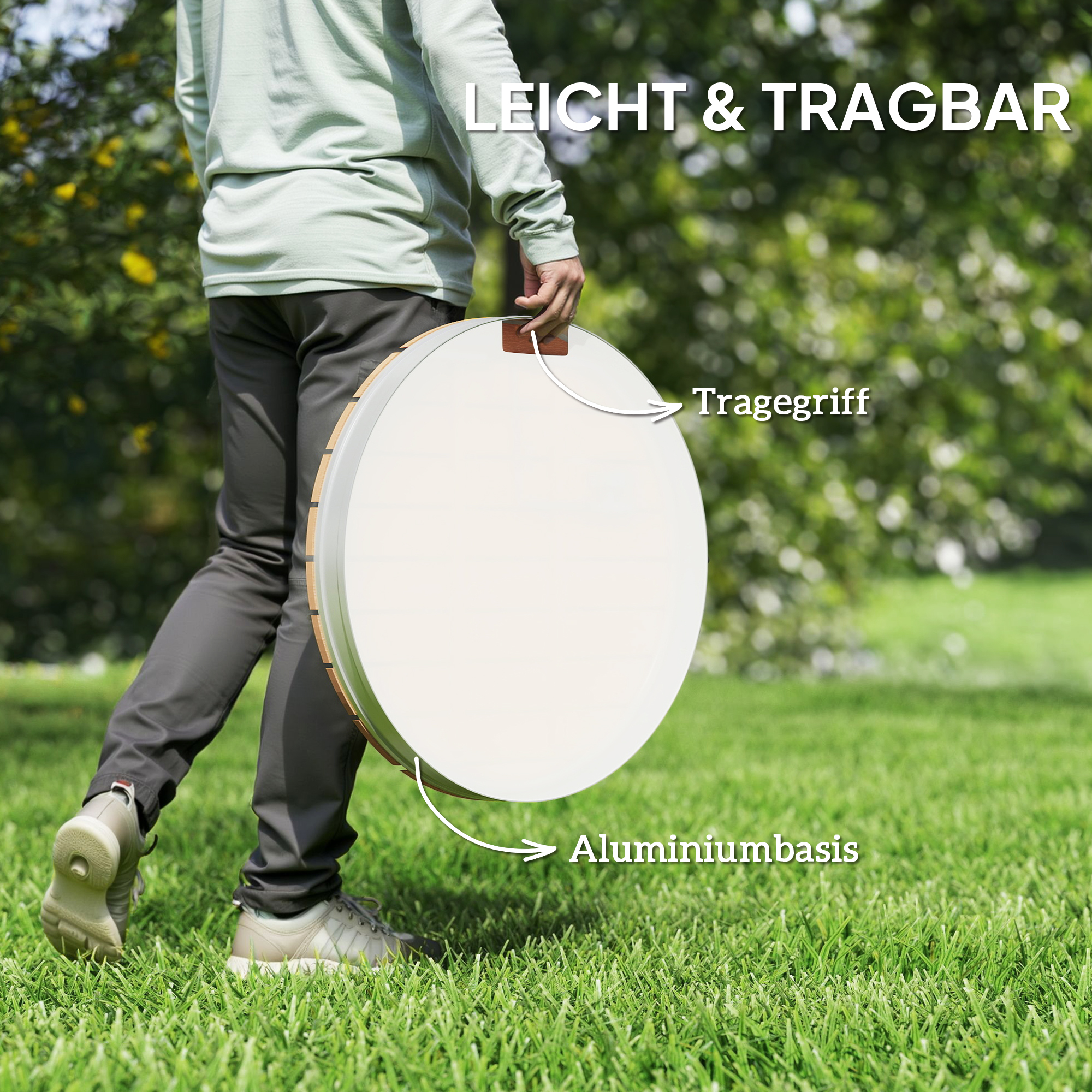 Tragbares Außenduschen-Set mit anpassbarer Fontäne, Aluminiumbasis, UV- und Frost-resistent, Naturholzoptik
