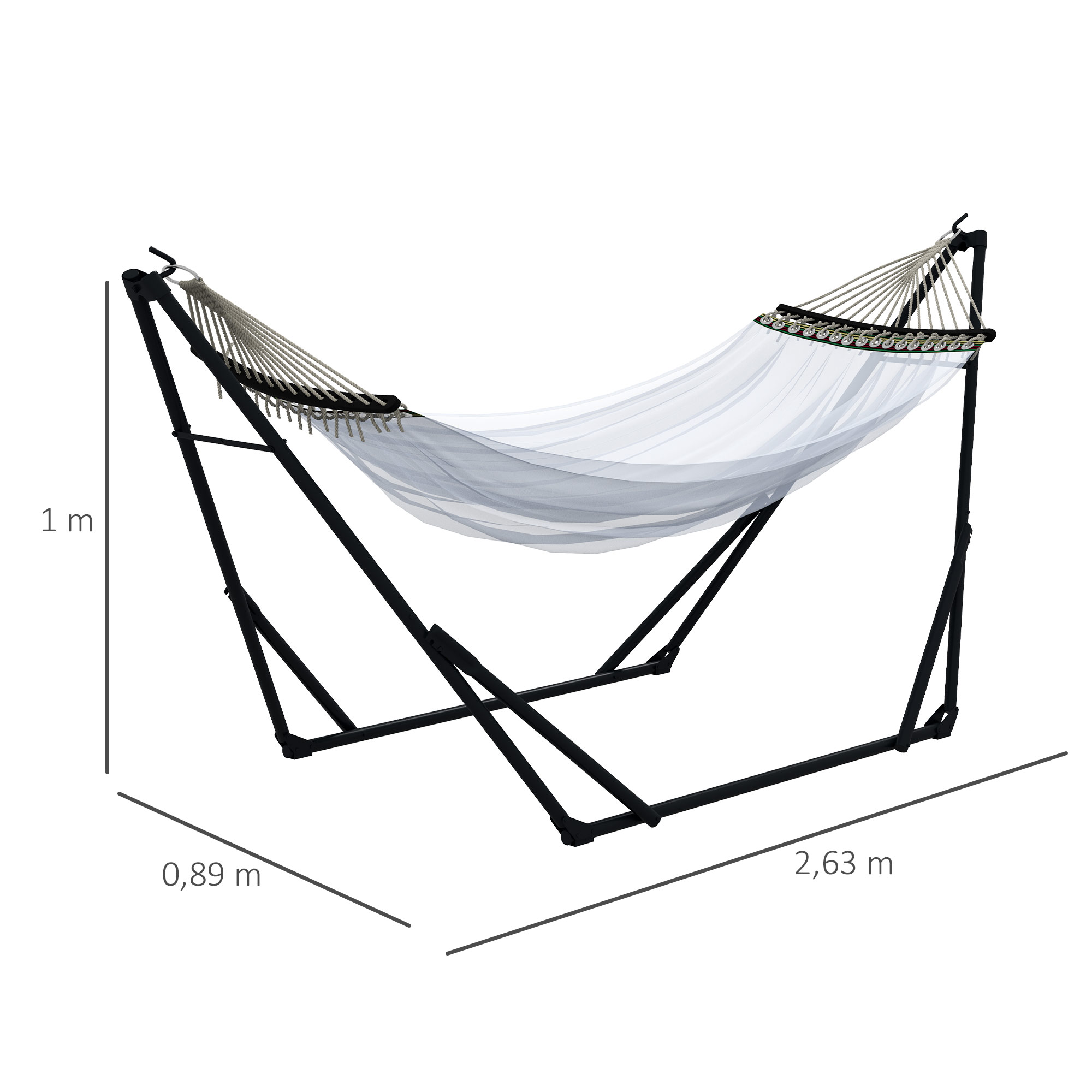 Hängemattengestell inkl. Hängematte Gestell für Hängematte, 263 cm x 89 cm x 100 cm, Schwarz + Weiß