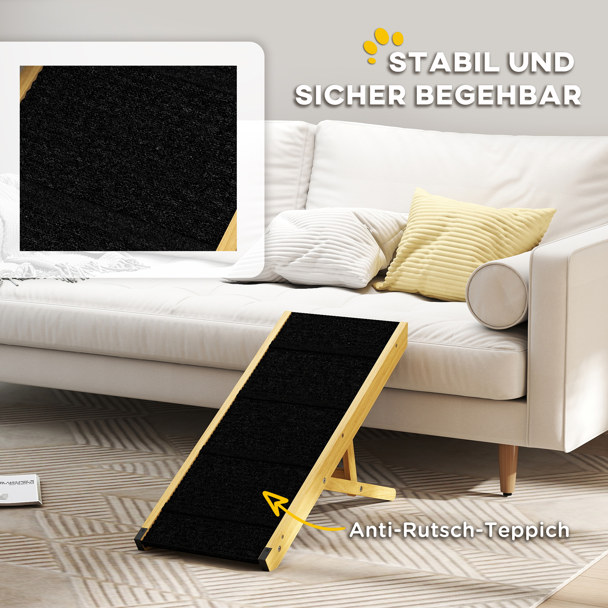 Haustierrampe, verstellbar, 4-stufig, rutschfest, Kiefernholz, faltbar, für Hunde bis 15 kg