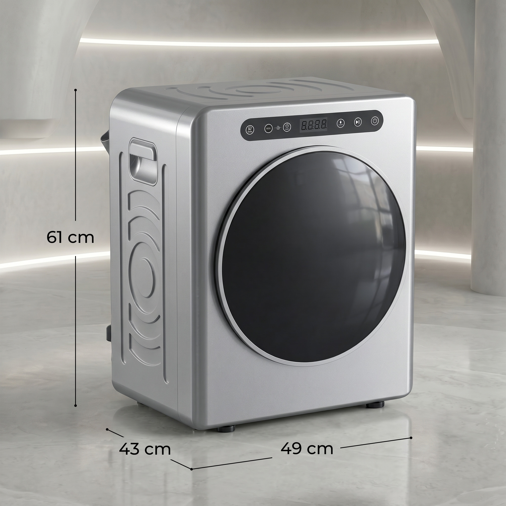 5kg Ablufttrockner, 1000W Kompakter freistehender Frontlader-Wäschetrockner mit Edelstahltrommel, Timer, Silber