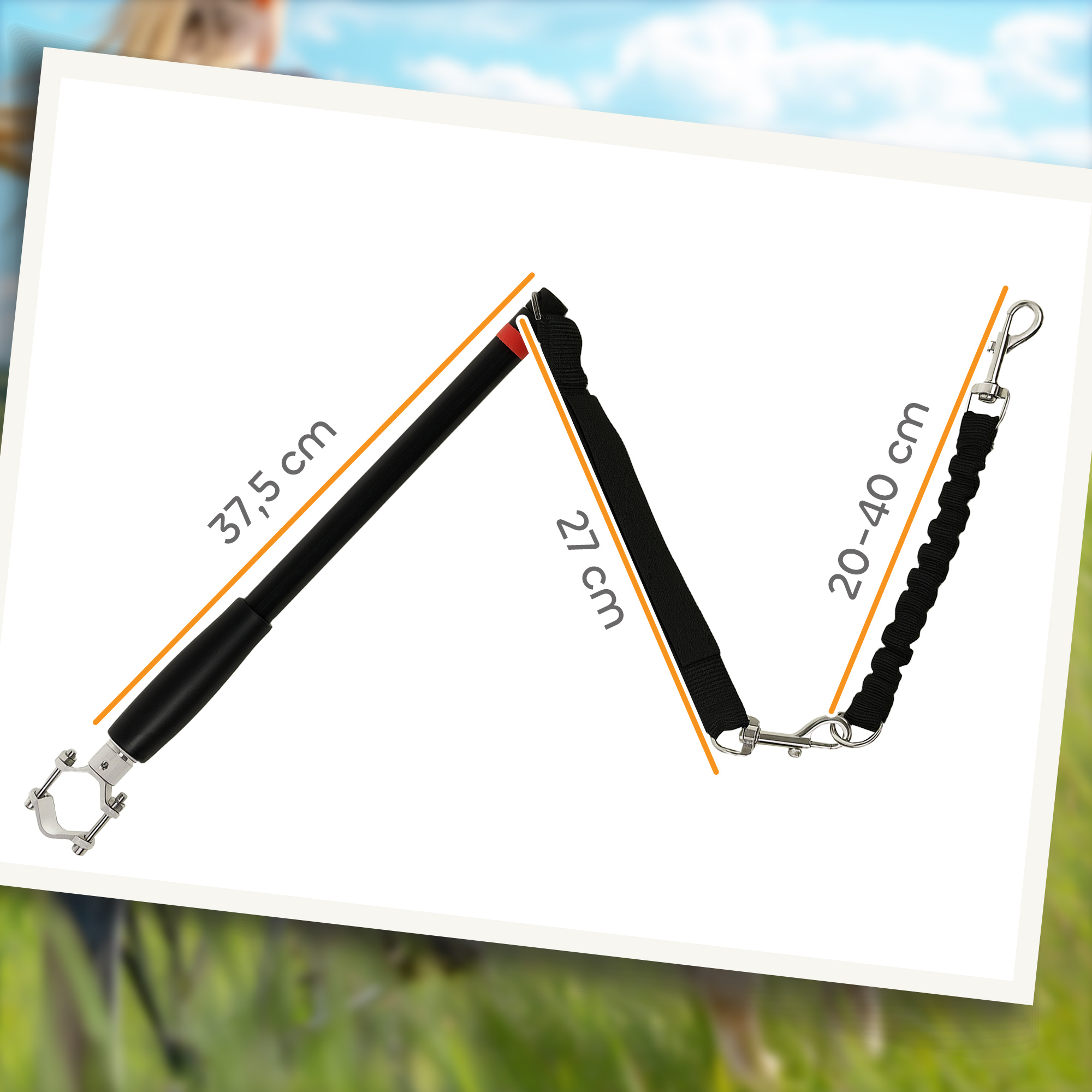 Hundeleine fürs Fahrrad, elastisches Seil, Stahlrohr, 124 cm, Schwarz