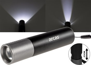 LED-Taschenlampe CAMELION mit Akku 3W / 300lm, Zoom