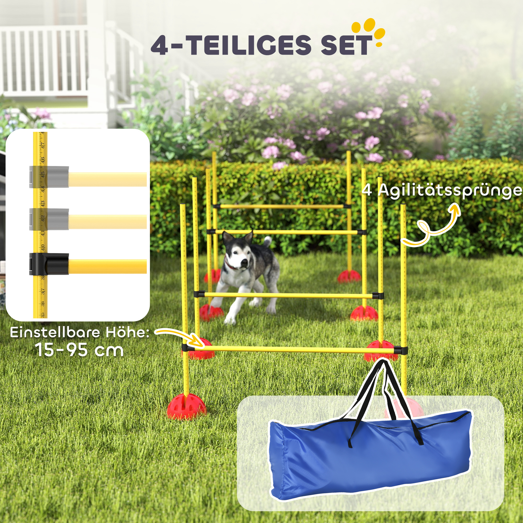 4-teiliges Hunde-Agility-Set mit 4 Hürden und Tragetasche für das Sprungtraining, Gelb