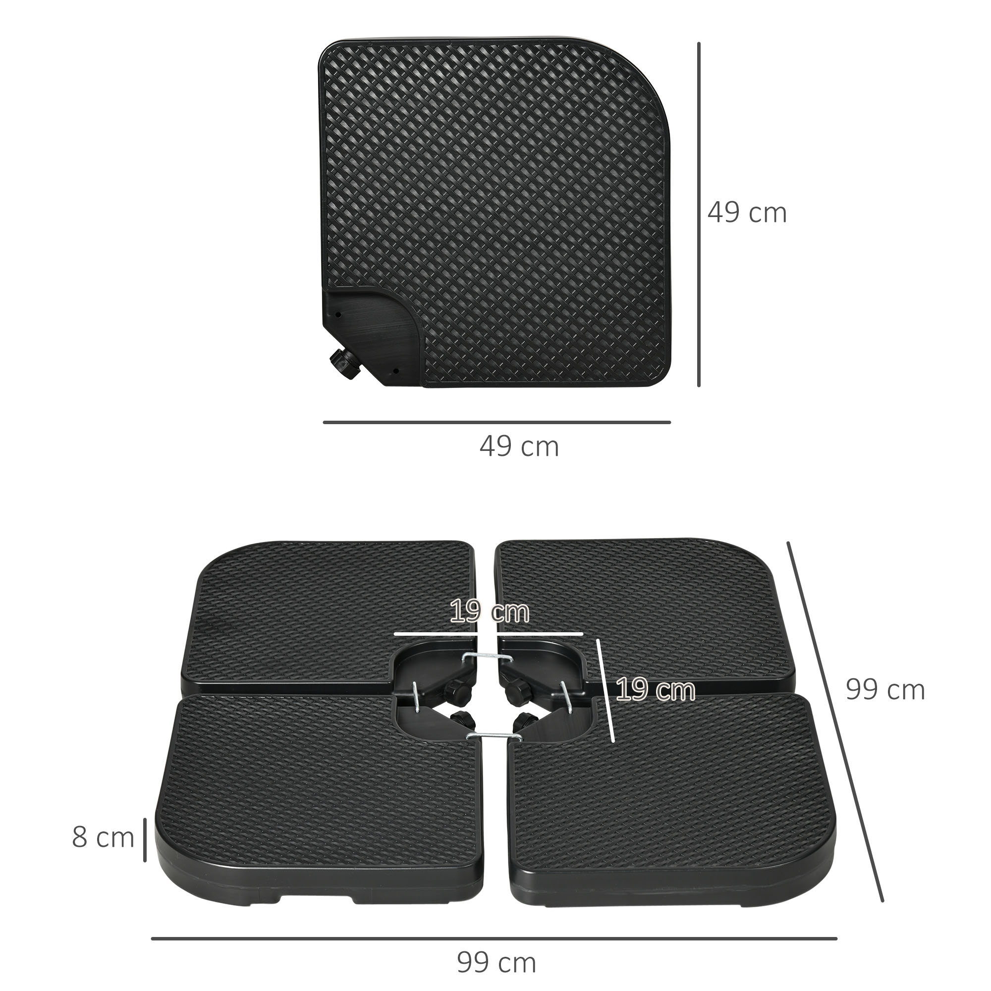 Sonnenschirmständer 4-teiliges Sonnenschirmständer, befüllbar, 100 x 100 x 8 cm, Schwarz