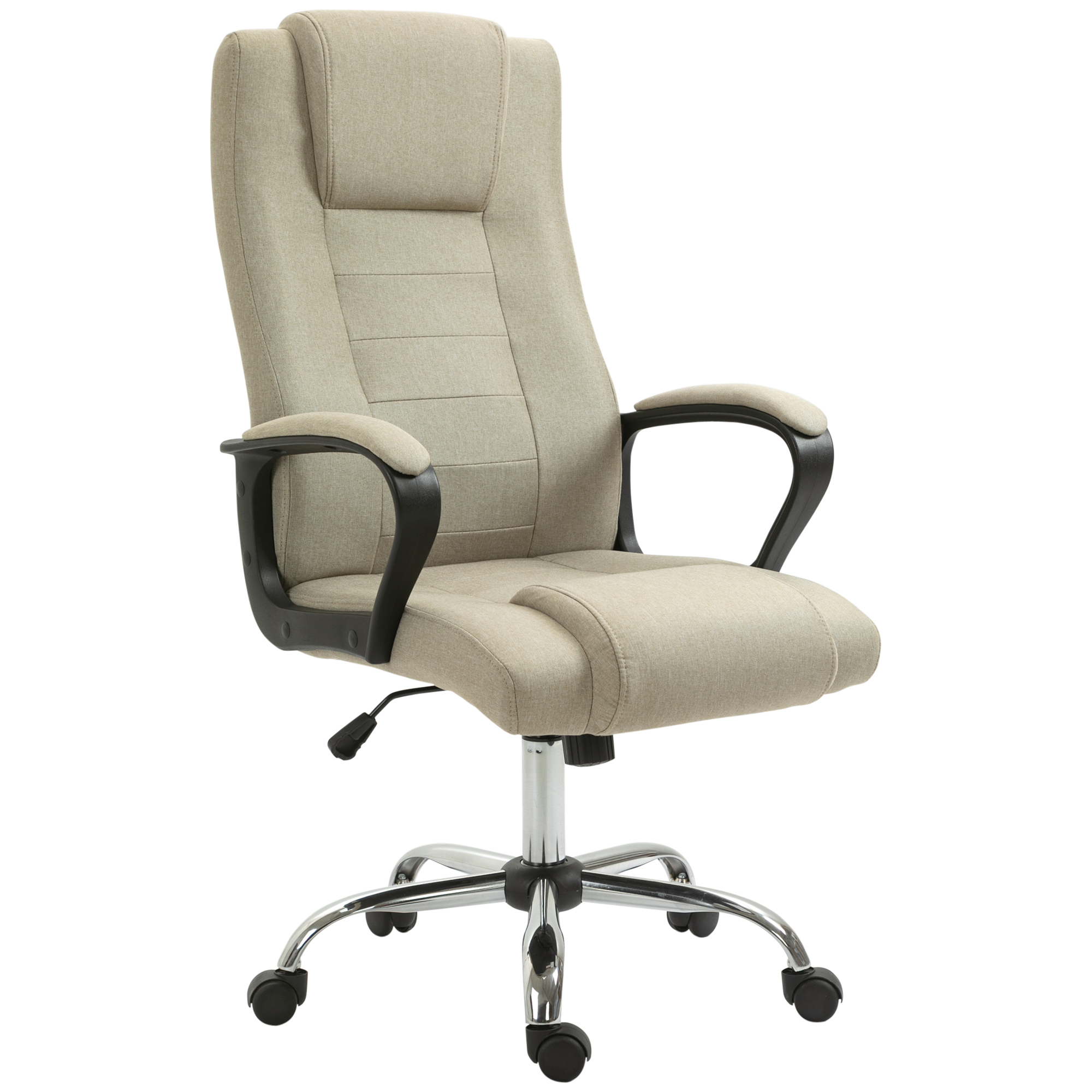 Bürostuhl in Leinenoptik, höhenverstellbar, Wippfunktion, 5 Rollen, Beige