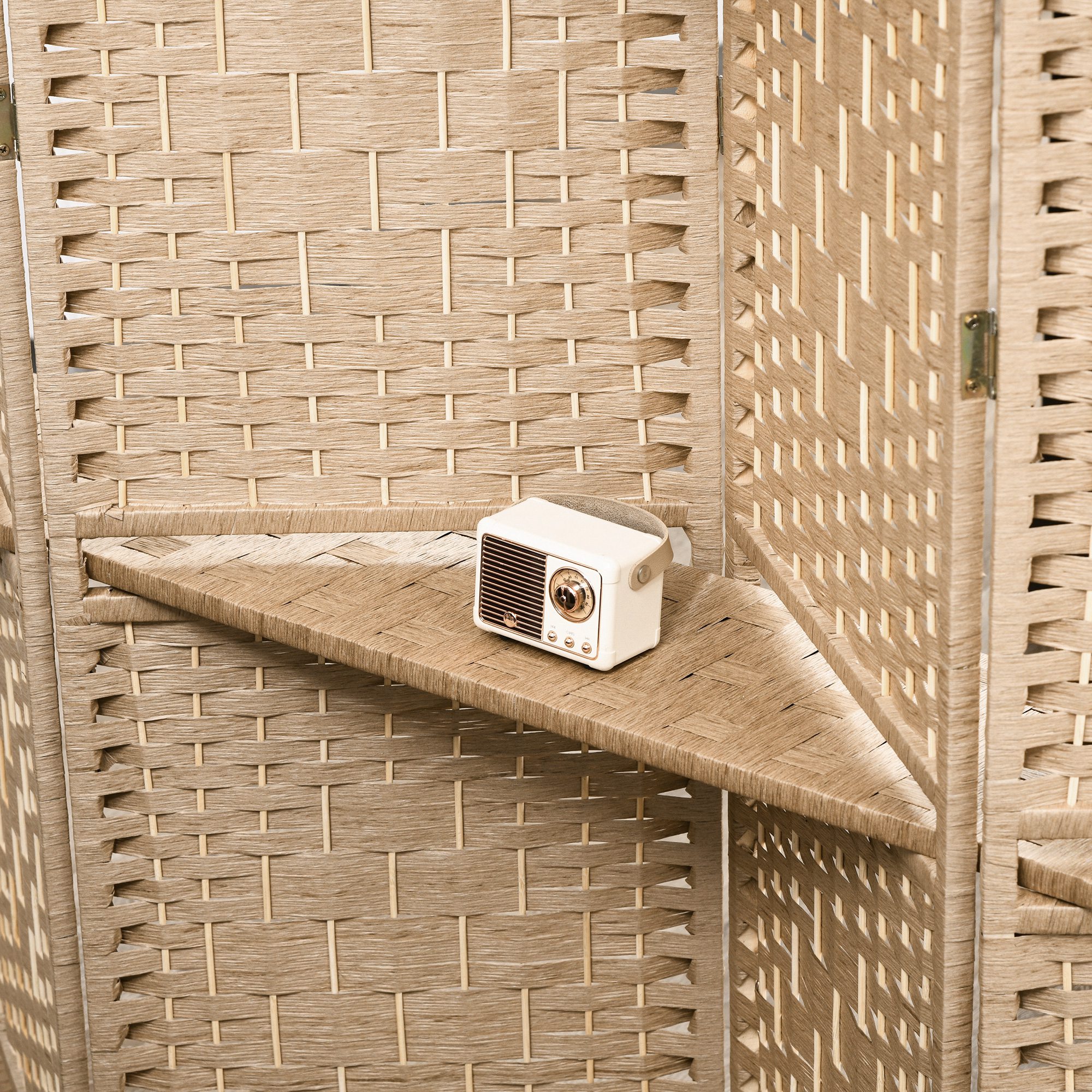 4-teiliger Raumteiler, 160 x 170 cm, faltbare Trennwand mit 2 Regalen