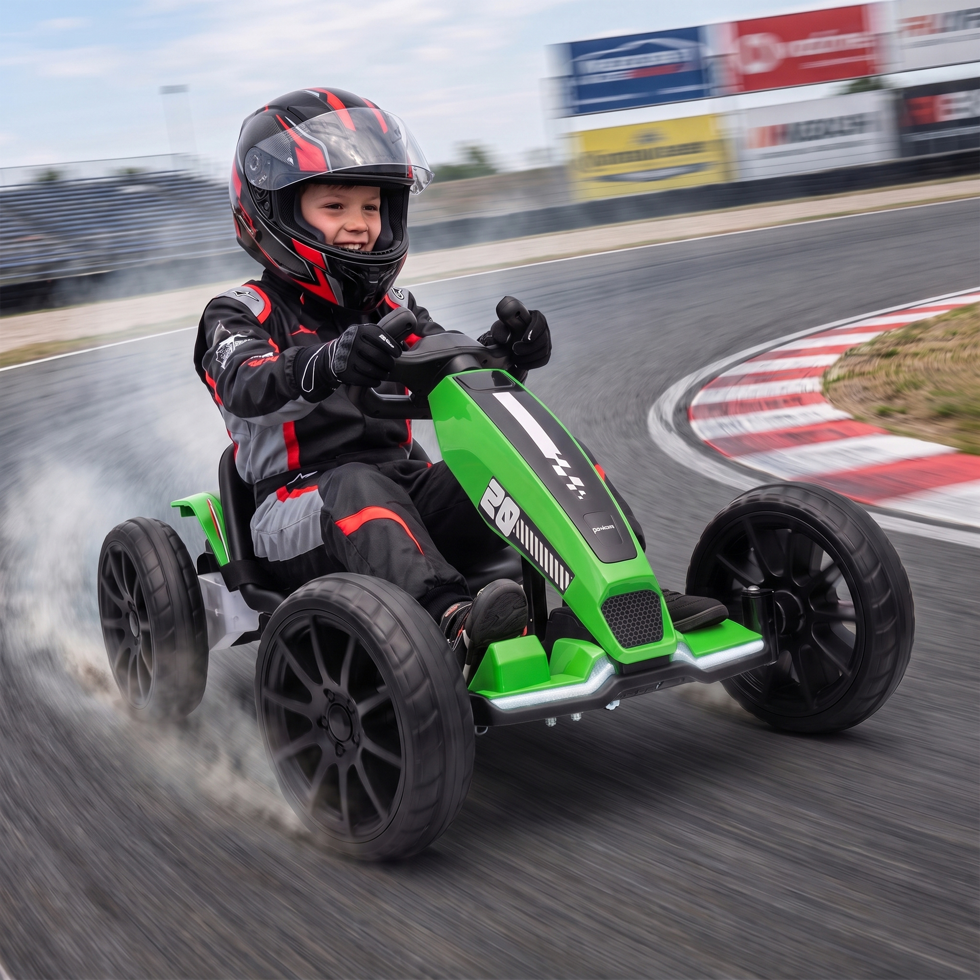 Elektro Go-Kart für Kinder 12V Gokart mit 2 Motoren, 4-fach verstellbarem Sitz Sanftanlauf EVA-Räder LED-Scheinwerfer