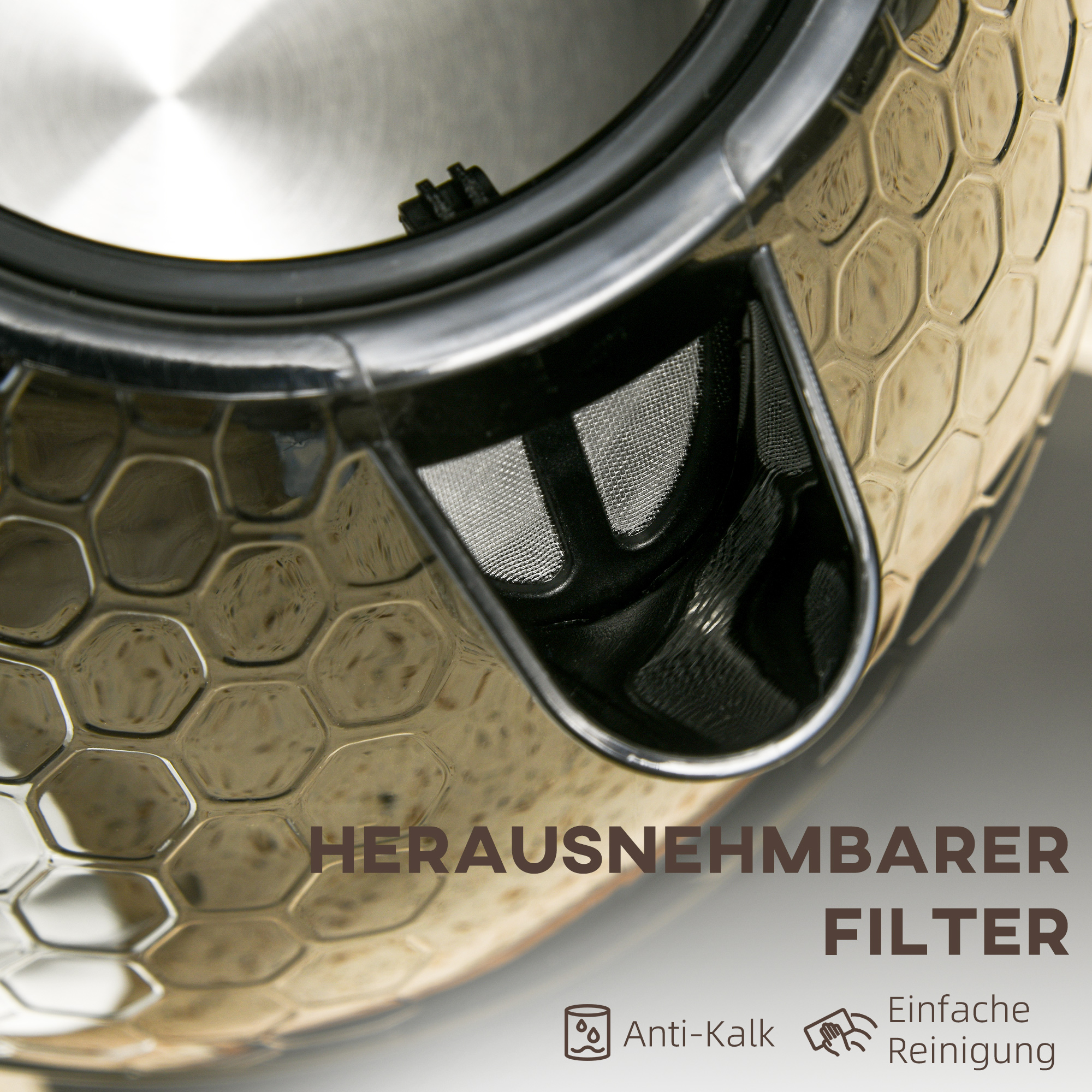 Wasserkocher, 2200W, Sichtfenster, Filter, Schnellkocher, Schwarz