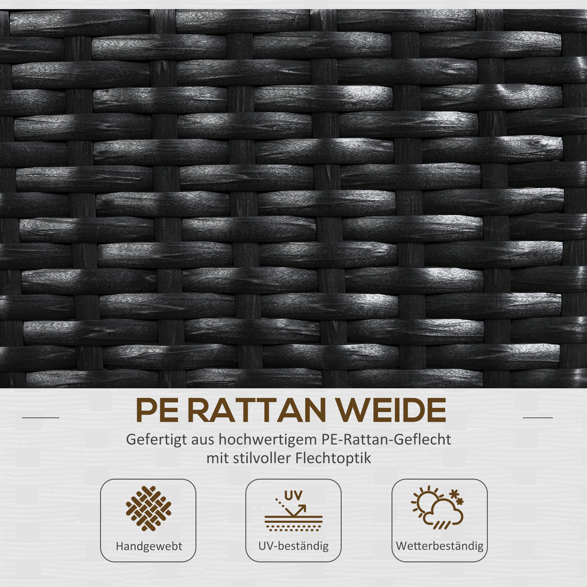 Blumenkasten mit Spalier, wetterfest, Polyrattan, 103 x 103 x 29 cm, Schwarz