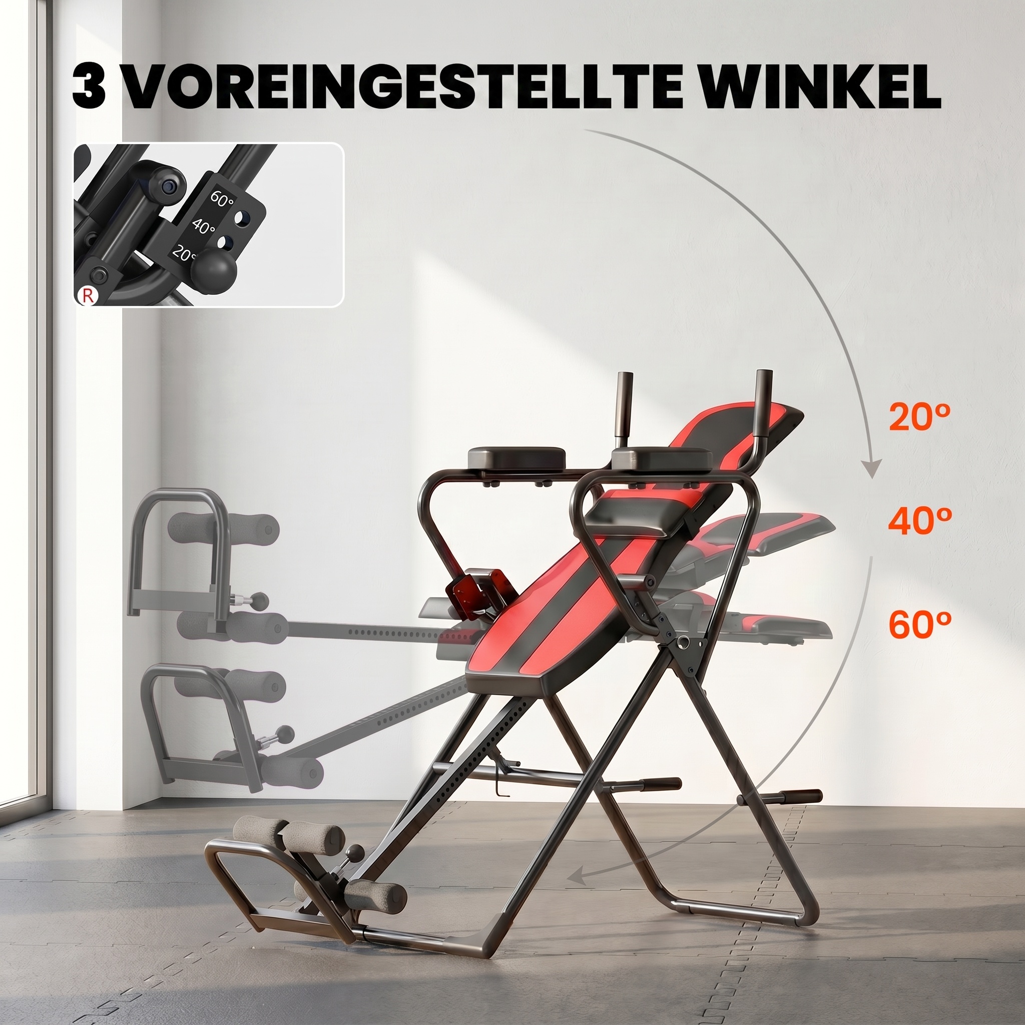 3-in-1 Inversionsbank Inversionstisch mit 3 Inversionswinkel Liegestütz- & Klimmzugstangen Kopfstütze