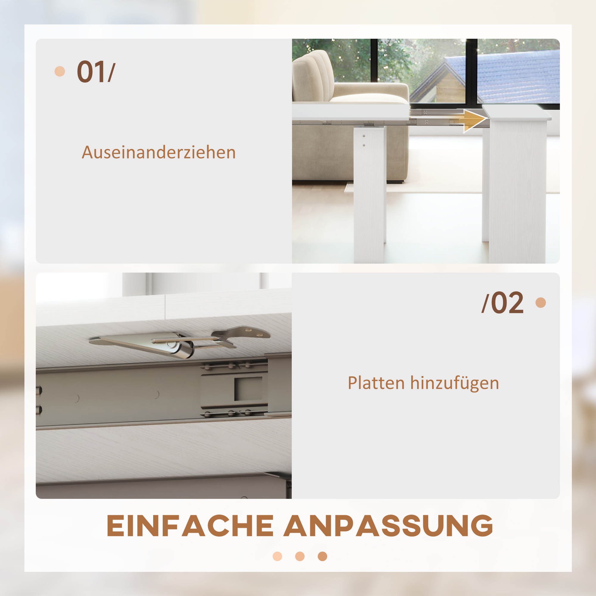 Esstisch, Klapptisch, ausziehbarer Küchentisch, Esszimmertisch, Spanplatten, 60-180 x 85 x 75 cm, Weiß