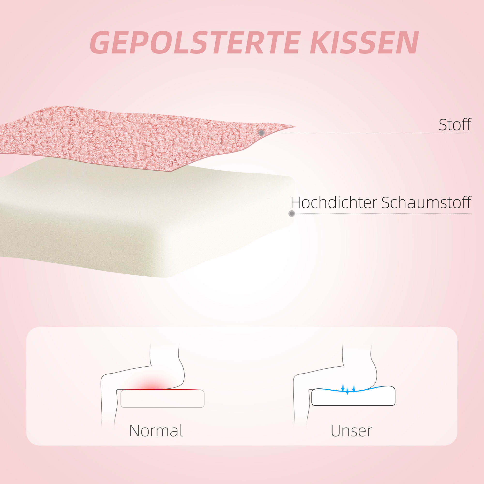 Schreibtischstuhl, Bürostuhl, Herzförmige Rückenlehne, gepolstert, Rosa