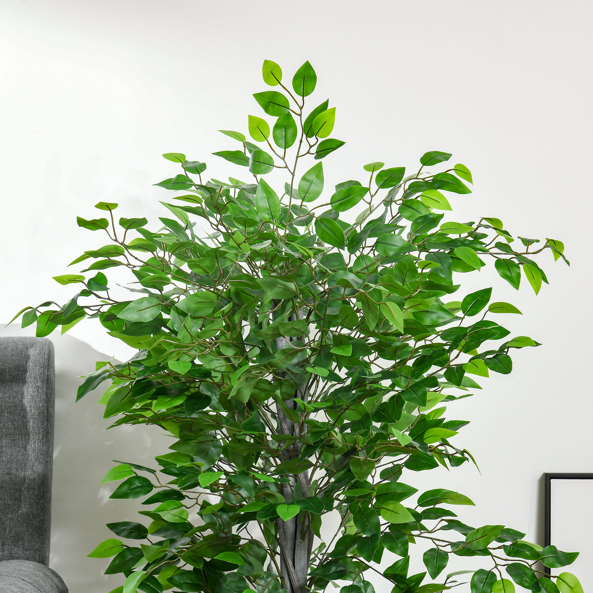 Künstlicher Baum, Ficus-Kunstpflanze, realistisches Aussehen, Zementtopf, 135 cm, pflegeleicht, Kunststoff, Grün