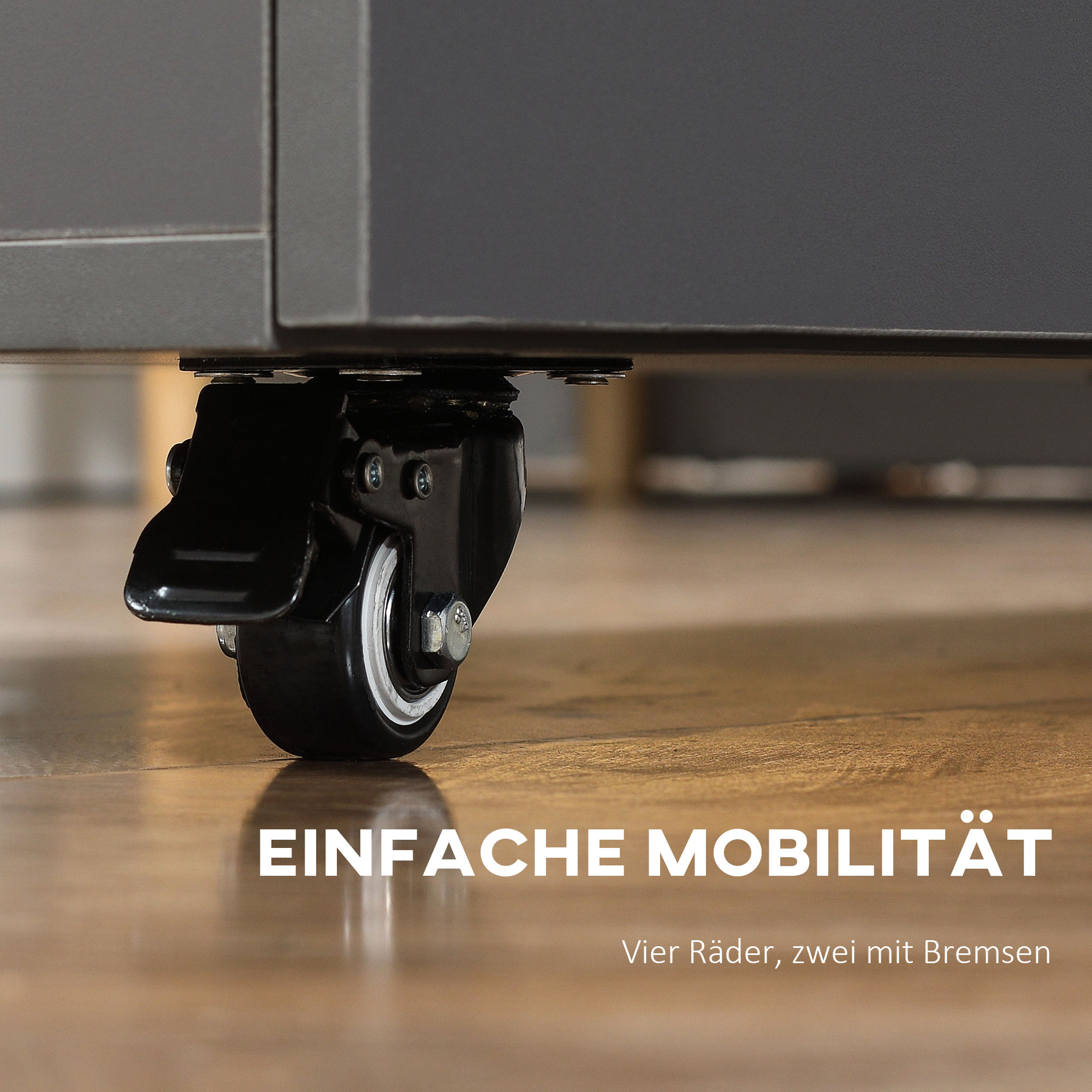 Klapptisch Rollschrank, zwei klappbare Tischseiten, Schrankfach, 4 Rollen, Hellgrau+Dunkelbraun, 70 x 83 x 75cm