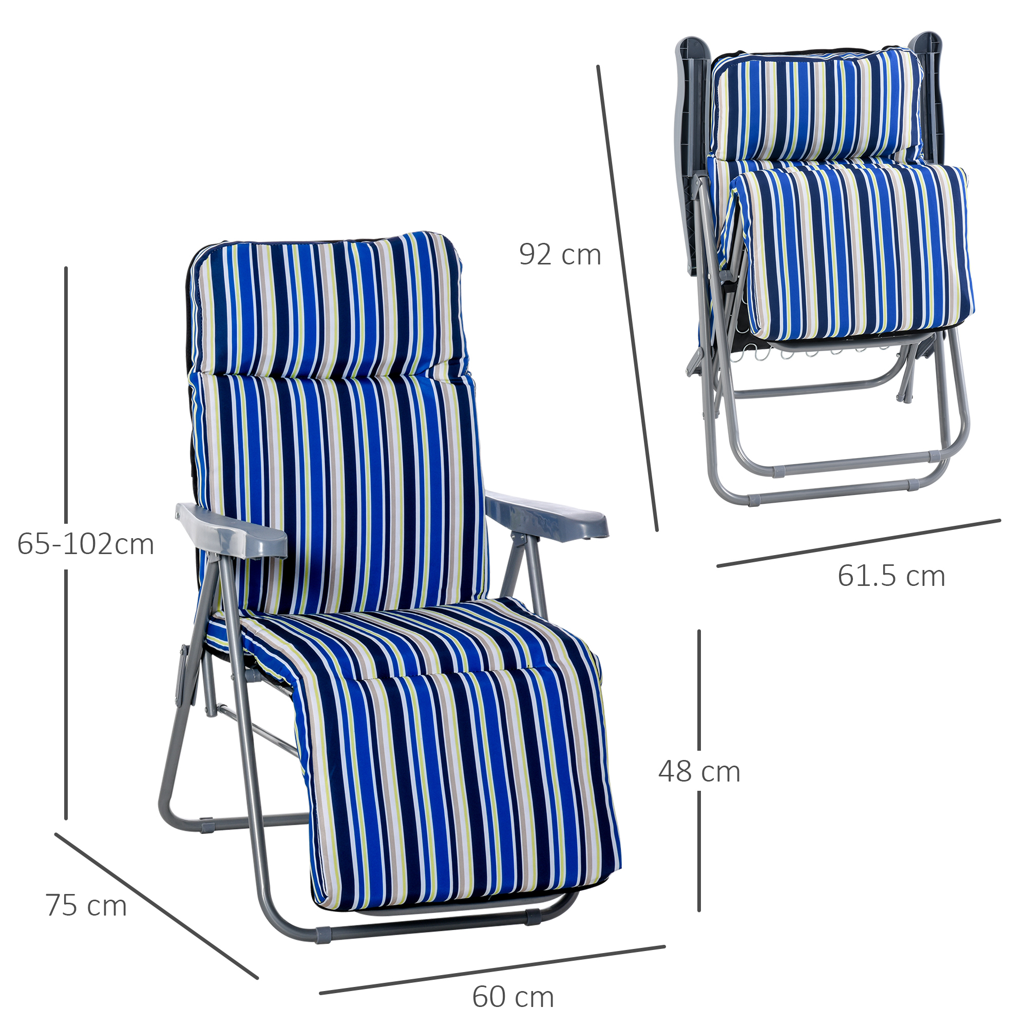 2er-Set Liegestuhl Set mit Kissen klappbar Sonnenliege 5 Stufen verstellbarer Rückenlehne Gartenliege Gartenmöbel Set Stahl Polyester Blau 60 x 75 x 65-102 cm