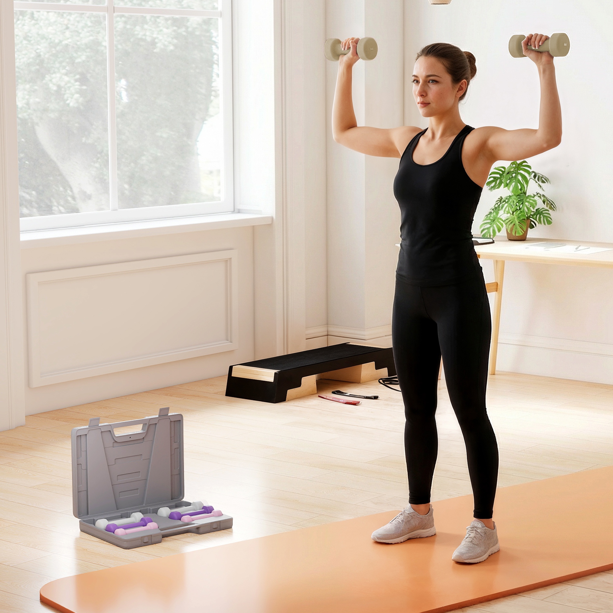 Hantelset 4 Paar 0,5kg-10kg Hanteln mit Koffer, Hantel-Set aus Gusseisen, Hexagon