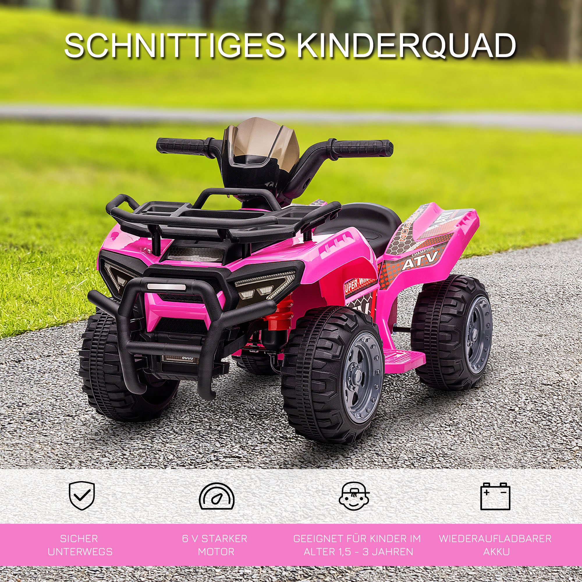 Kinderquad 6V Kinderquad mit Vorwärtsfunktion, Musik, Elektro-Quad für Kinder 1,5-3 Jahre Rosa